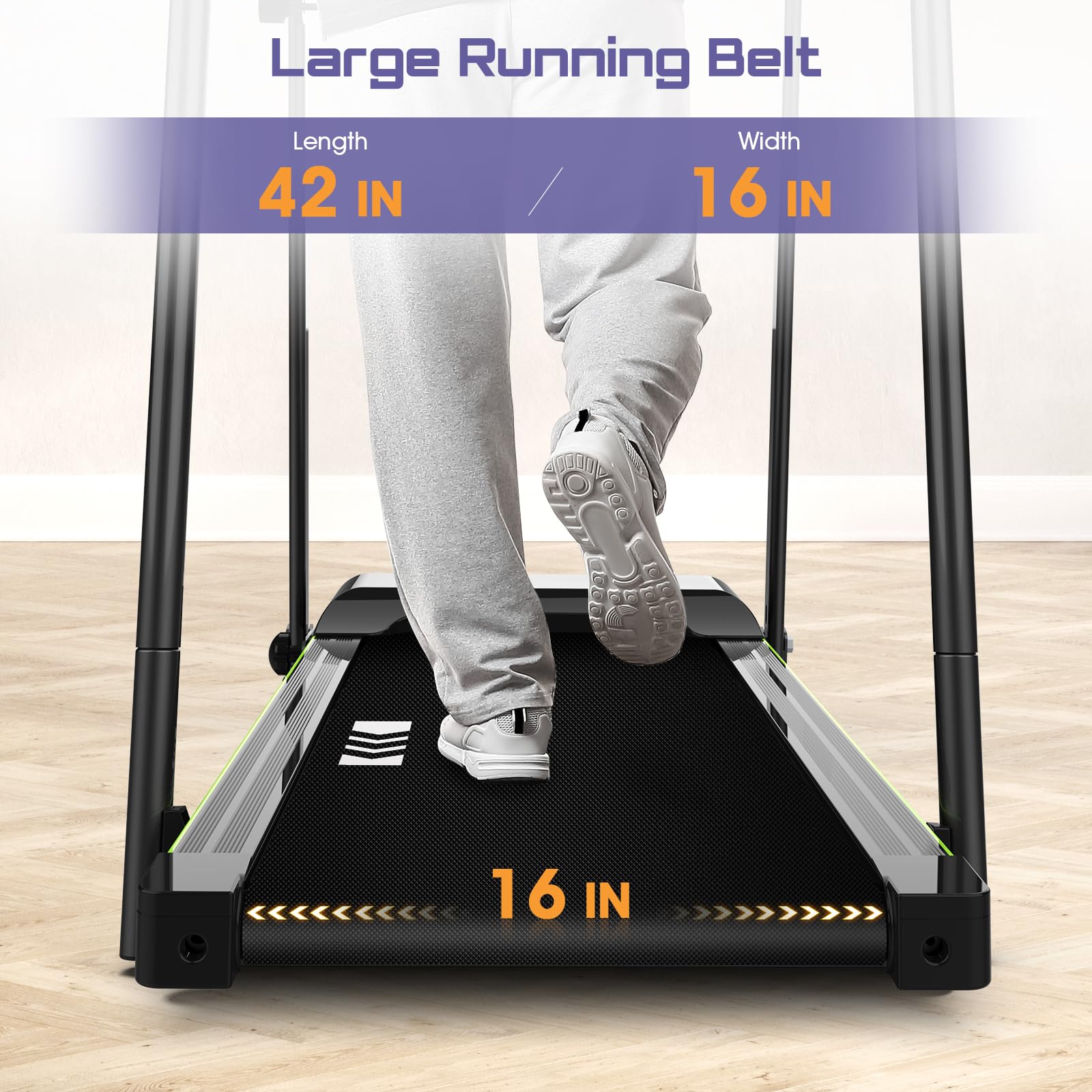 Rellysport Walking Treadmill for Seniors with Handrails - Recovery Fitness Exercise Machine for 300lbs Capacity, Foldable Treadmills for Home with Heart Rate Monitoring, Holder for Phone & Cup