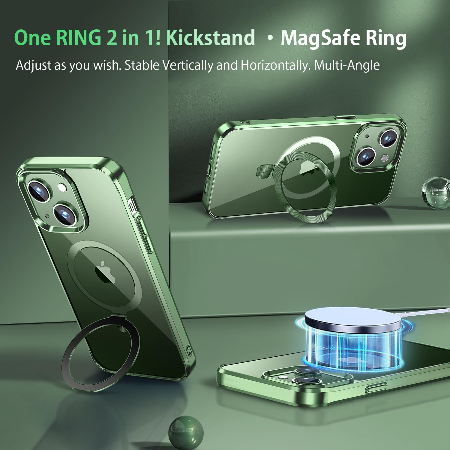 [CD Ring Compatible with MagSafe Invisible Stand]Magnetic for iPhone 13 / iPhone 14 Case, [Electroplated Bumper Non-Yellowing][Look as Bare iPhone]Slim Clear Case with Holder for Women Men Girls