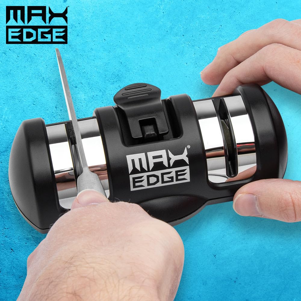 Max Edge Knife Sharpener | Precise Sharpening | Revive Dull Blades with Ease | Diamond & Ceramic Grinding Wheels | Suction Cup Base | Compact Design | 5.51" Length | 1.57 Height | 2.83" Width