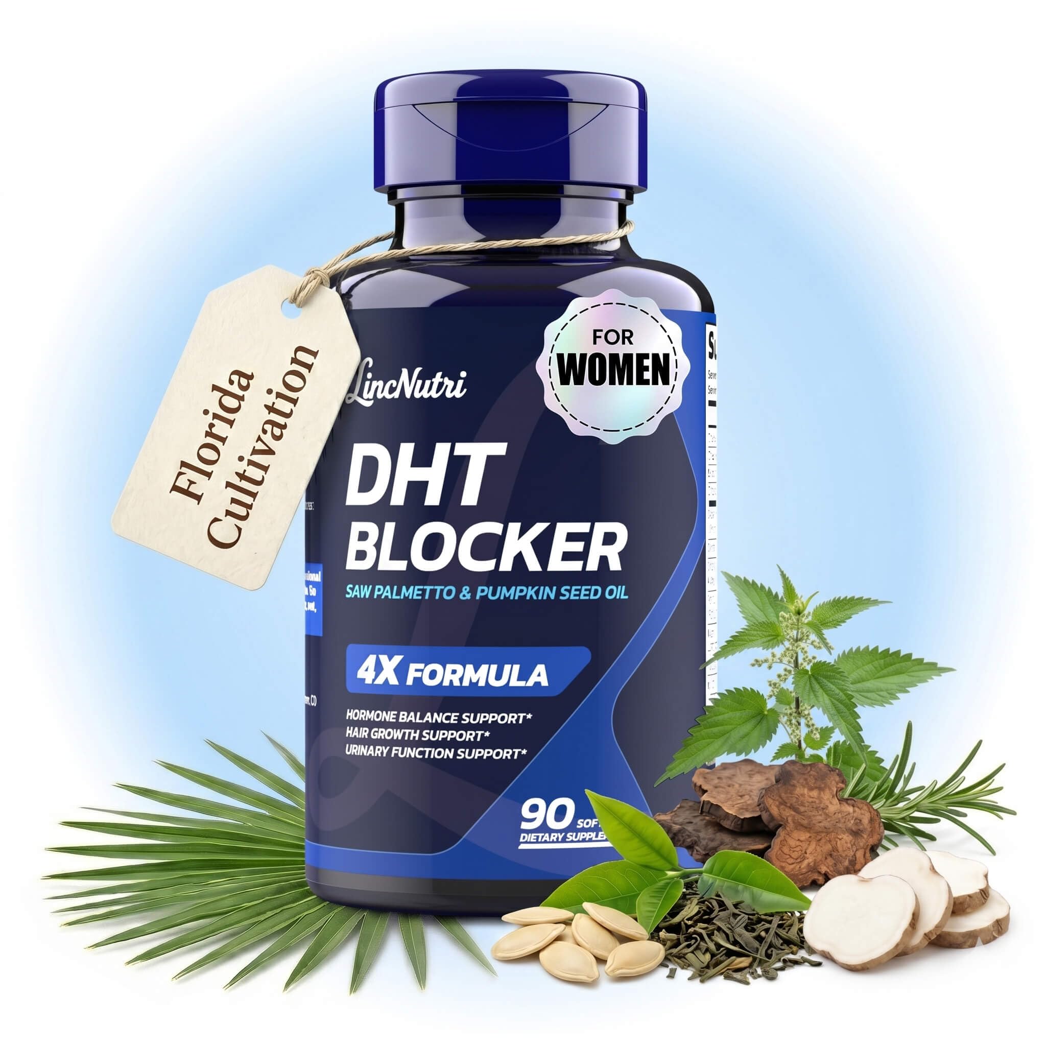 LincNutri DHT Blocker for Women Hair Growth Supplement, 10-in-1 Hair Loss Support Formula with Florida Grown Saw Palmetto, for Fuller-Looking Hair and Women’s Daily Hair Care Routine, 90 Softgels