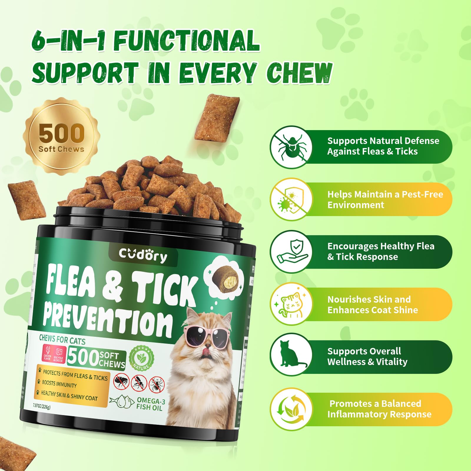 Flea and Tick Prevention for Dogs & Flea and Tick Prevention for Cats, Flea and Tick Support with Vitamins & Fish Oil, Oral Flea Chews Supplement -All Breeds