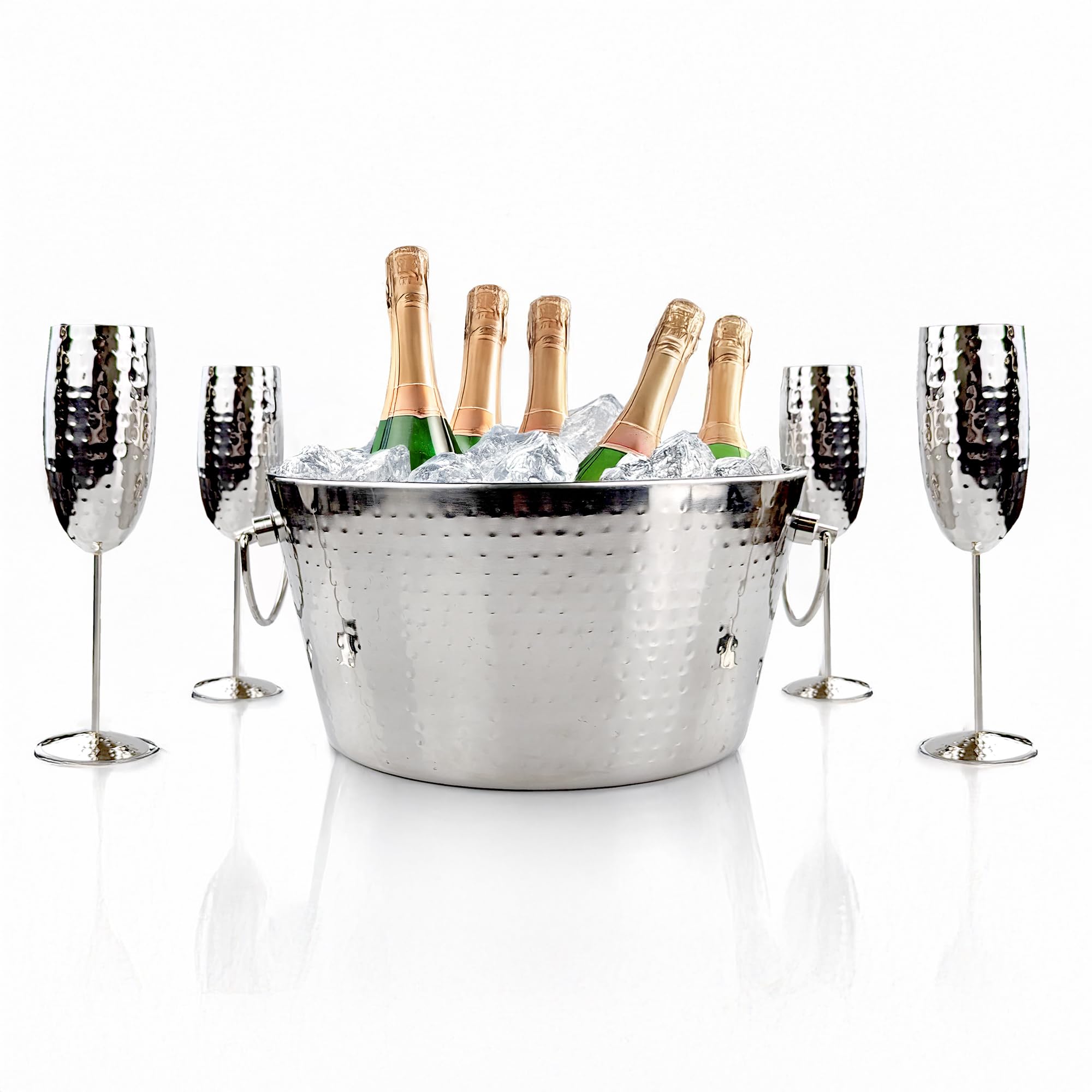 BREKX Champagne Ice Bucket with 4 Champagne Flutes Set - Insulated Ice Bucket for Parties, Wedding Gifts for the Couple, Bridal and Housewarming Gifts, Mimosa Bar Supplies