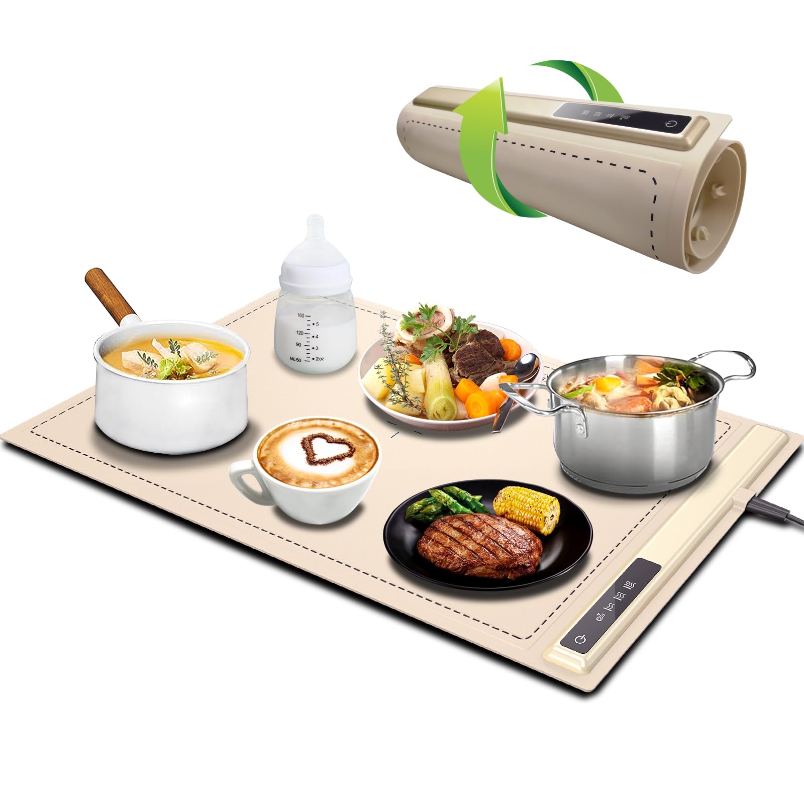 Upgrade Warming Mat for Food with Adjustable Temperature-Portable Electric Warming Tray,Roll Up Silicone Food Warmer for Parties with 3 Temperature Settings,Versatile Food Warmers for Parties Buffet