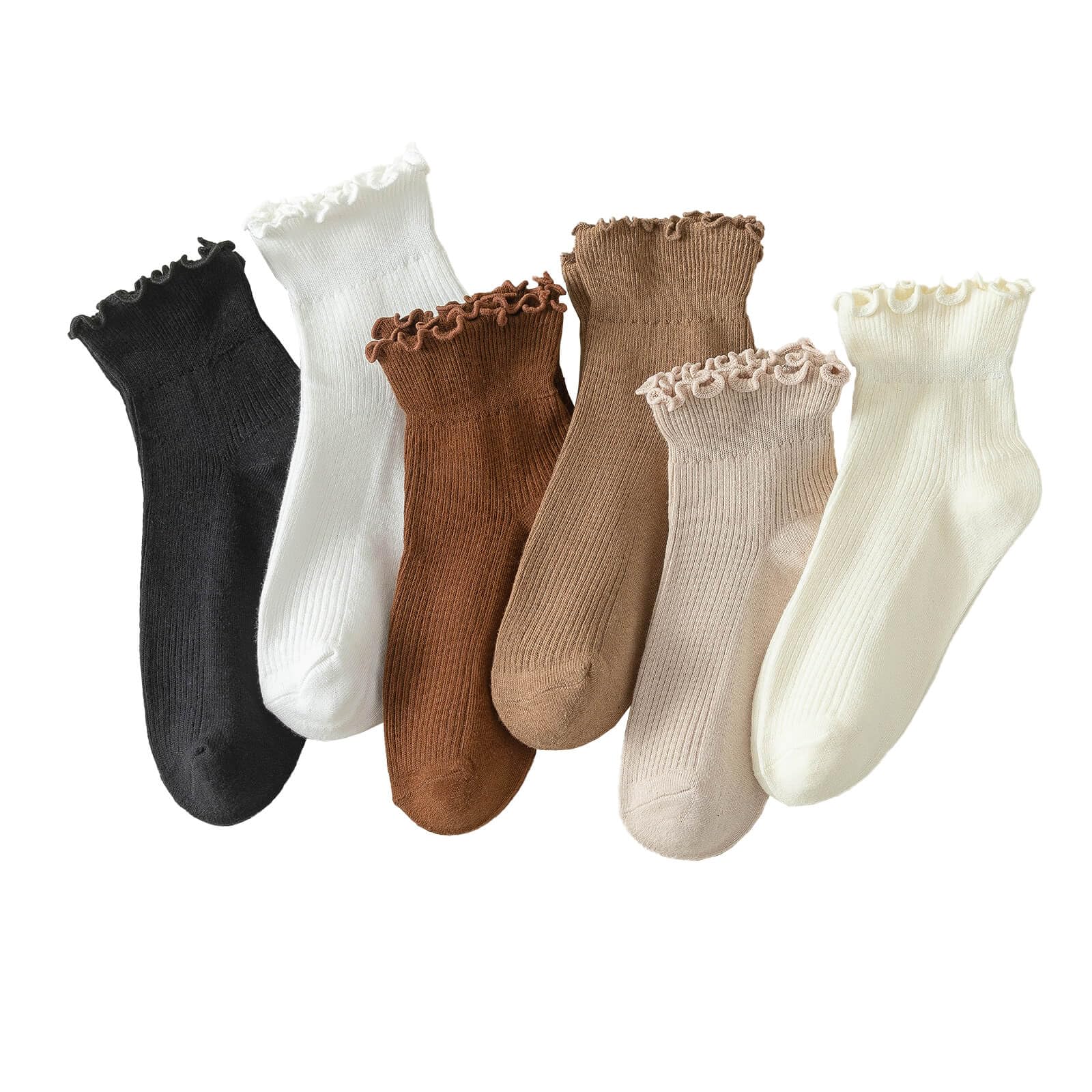 Hstyle Ruffle Socks Women, Ruffle Turn-Cuff Casual Cute Girl Ruffle Socks Breathable Cool Ruffle Ankle Socks 6 Pairs of Mixed Color 2
