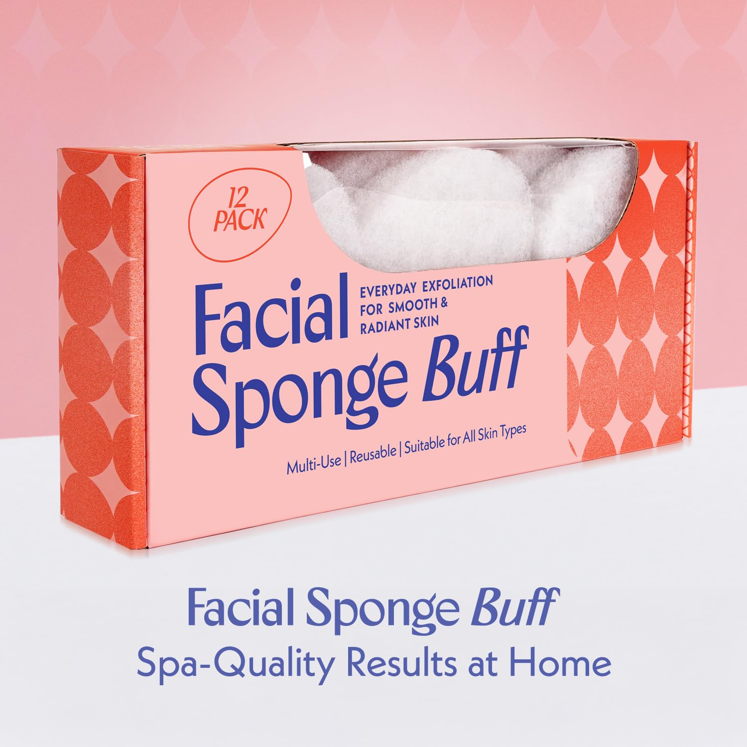 [12 Pack] Regular Exfoliating Facial Sponge for Face - Daily Cleansing Face Scrubber - Exfoliating Pads - Puf for Removing Makeup, Dirt, and Dead Skin - Reusable Face Pads Buf Dirt Away