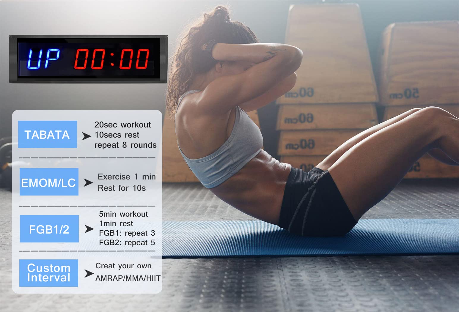 Naoeleii Gym Timer - 11" Large Stopwatch Count Down/Up, Workout Interval Clock with Buzzer, LED Interval Training Timer for Home, Garage, Outdoors