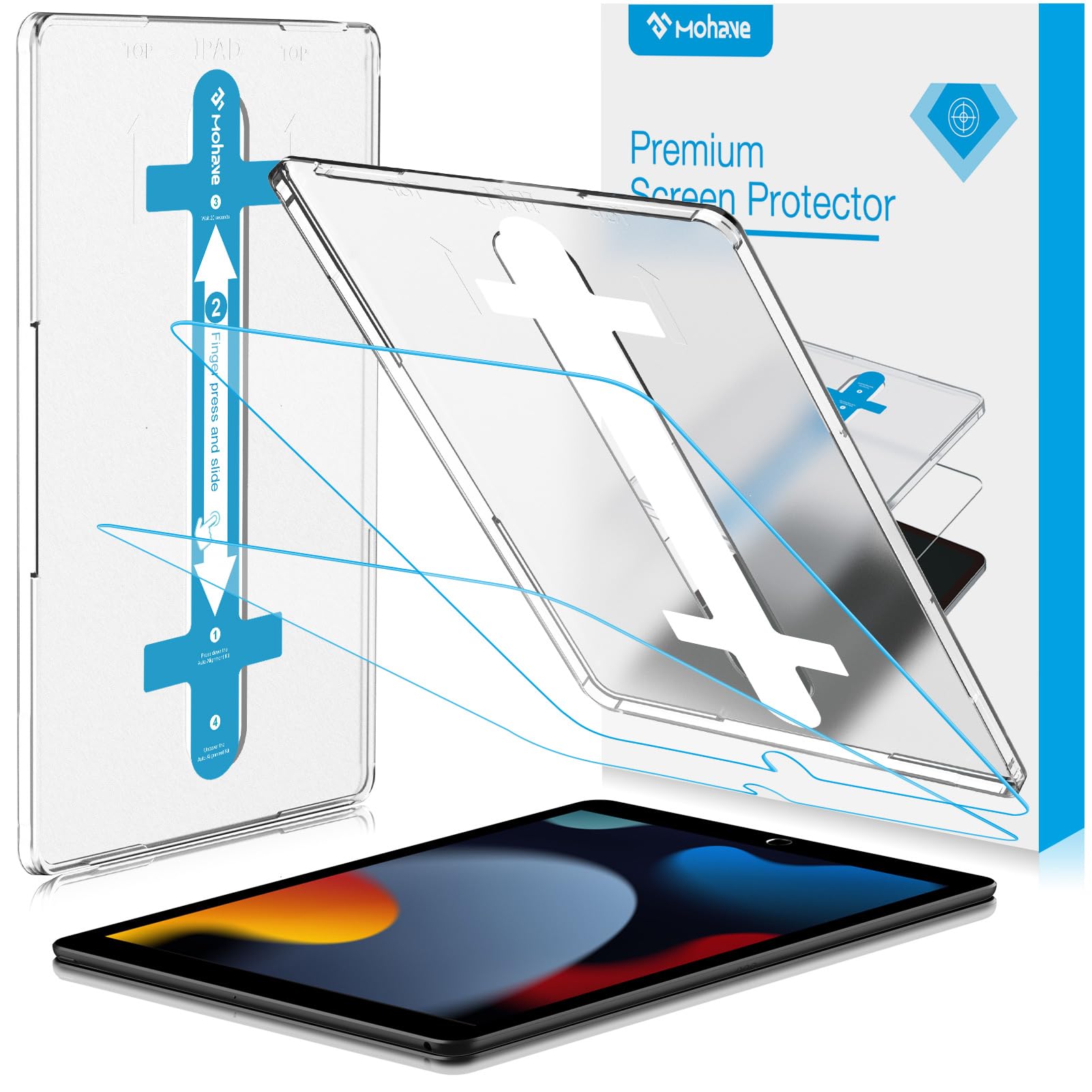 MOHAVE 2 Pack Screen Protector for iPad 10.2″ 9th/8th/7th Generation [Auto Alignment] Tempered Glass [Military Grade Protection] Supports Apple Pencil
