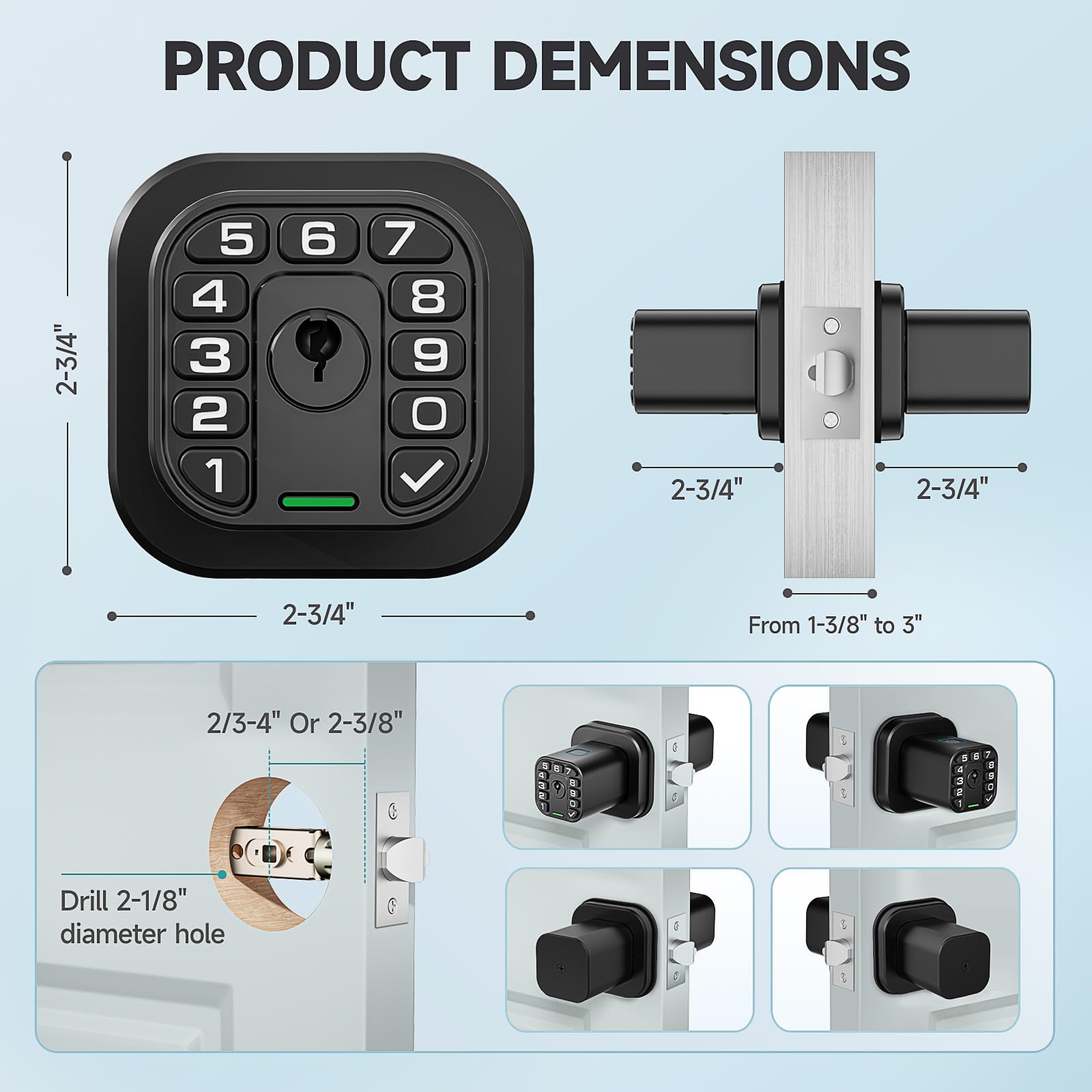 Richelock Fingerprint Door knob, Smart Biometric Door Lock with Keypad, Keyless Entry Code Door Knob, Waterproof & Weatherproof , Auto Lock ,Voice Navigation, For Bedroom, Gate,Office -Matte Black