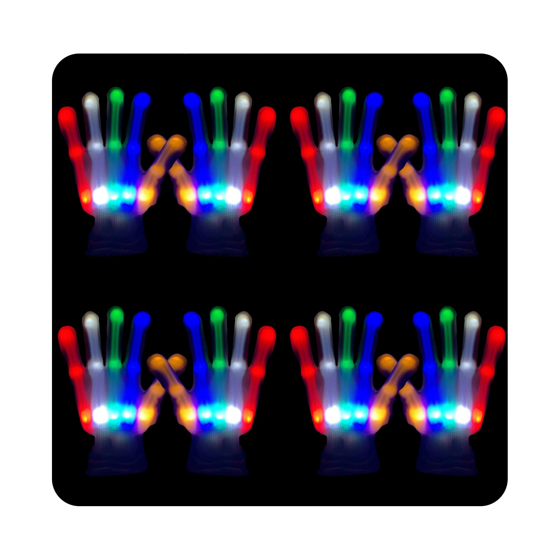 DALEDWN Led Gloves 4 Pairs 5 Colors 6 Modes Light up Gloves Rave Gloves Finger Light Flashing Gloves