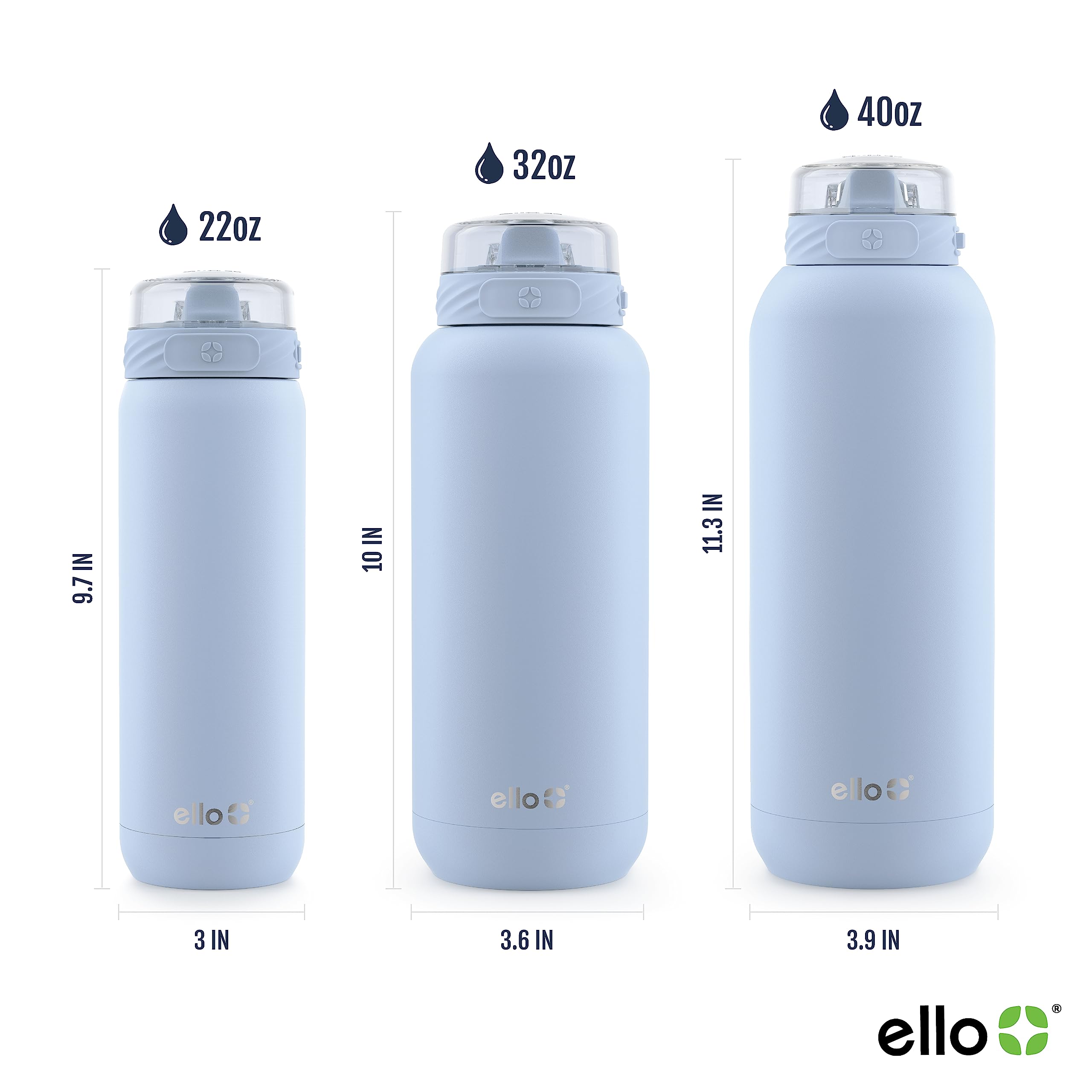 Ello Cooper 40oz Stainless Steel Water Bottle with Straw and Carry Handle, Double Walled and Vacuum Insulated Metal, Leak Proof Locking Lid with Soft Silicone Spout, Reusable, BPA Free, Yucca