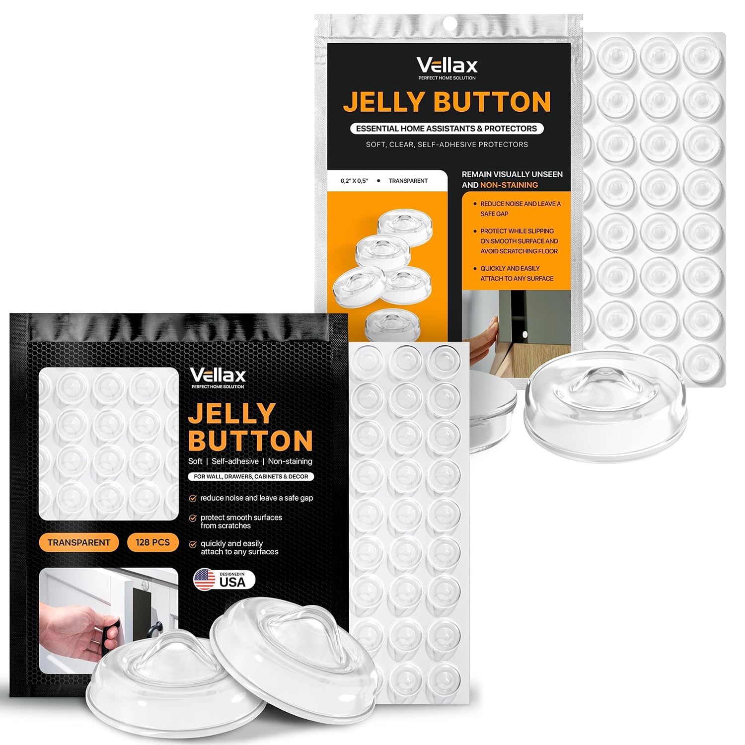 Vellax Cabinet Door Bumpers - Self Adhesive Pads, Cabinet Stoppers, Rubber Bumpers for Drawers, Cupboards, Cutting Boards, Glass Tops, Picture Frames, Kitchen Furniture