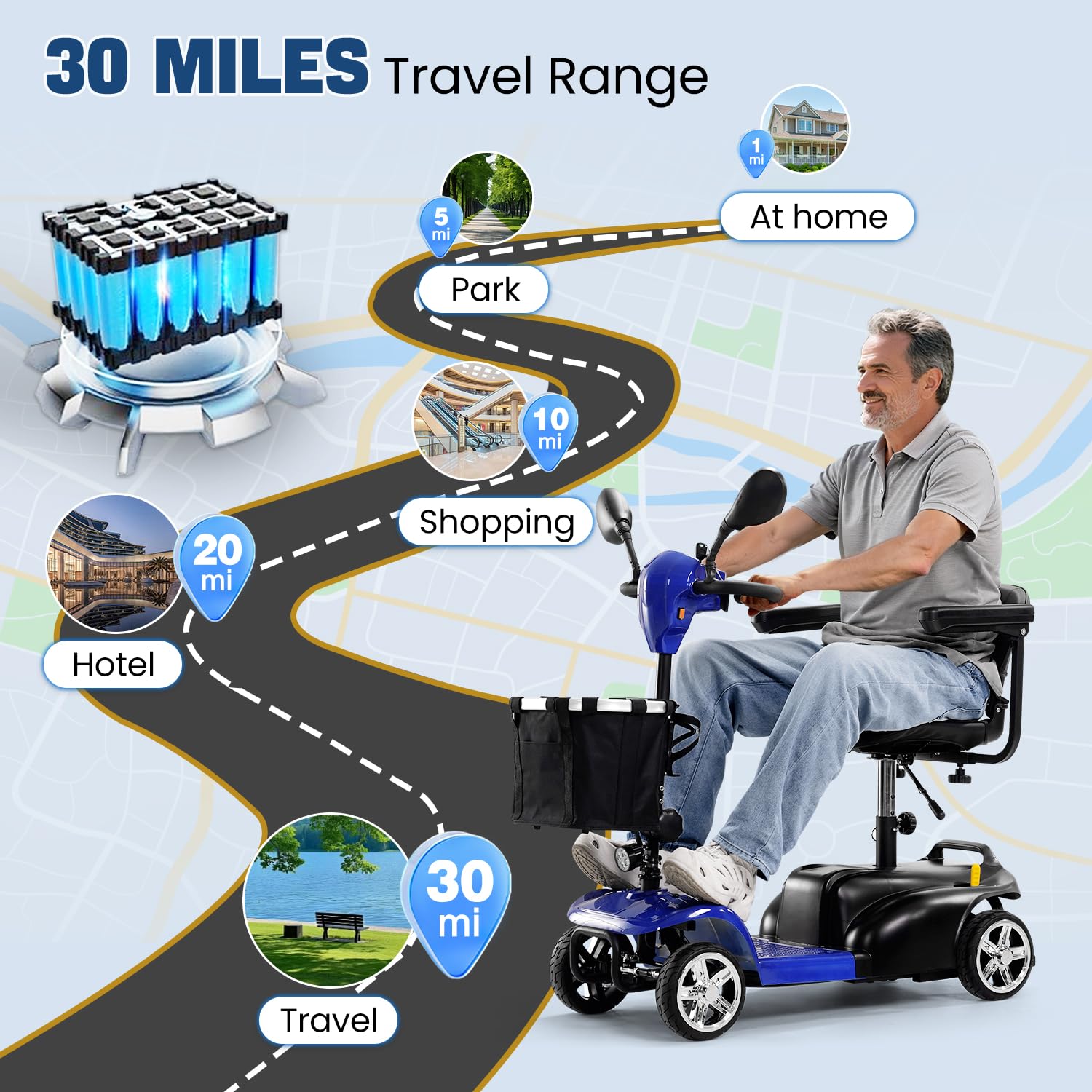 [2026 Upgrade] Aolebor 30 Miles 4 Wheel Mobility Scooter for Seniors & Adults, 350W Powered Wheelchair with Rotating Seat, Foldable Motorized Scooter with USB Port, Removable Basket, Supports 300 lbs