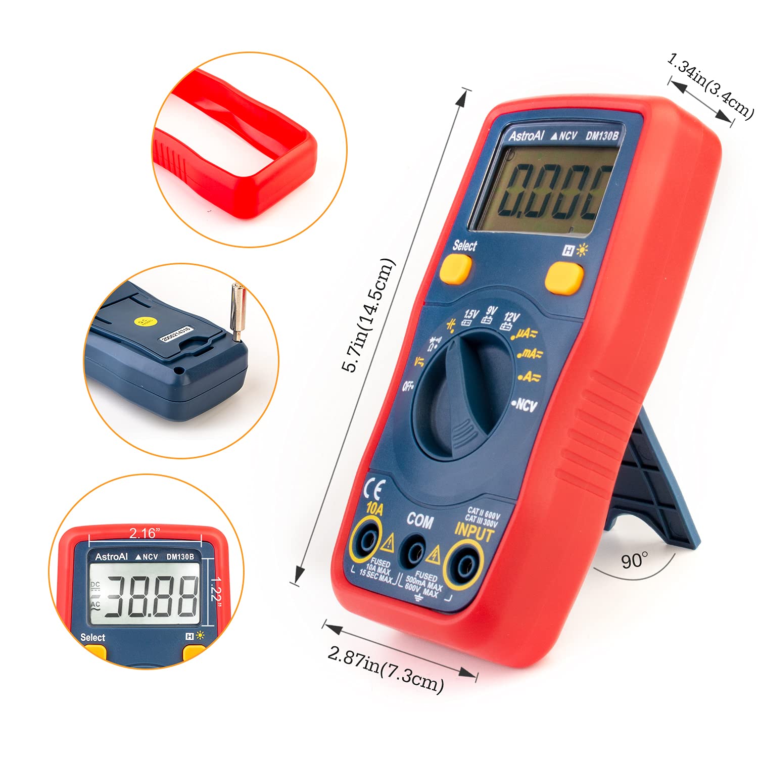 AstroAI Digital Multimeter, Voltmeter 1.5v/9v/12v Battery Voltage Tester Auto-Ranging/Ohmmeter/DMM with Non-Contact Voltage Function, Accurately Measures Voltage Current Amp Resistance Capacitance