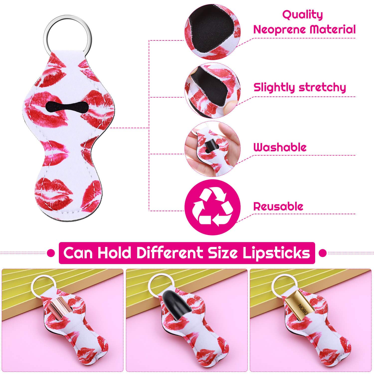 shynek Chapstick Holder Keychain, 40Pcs Lip Balm Holder Keychain Set (Neoprene, Multicolor, Women, Portable)