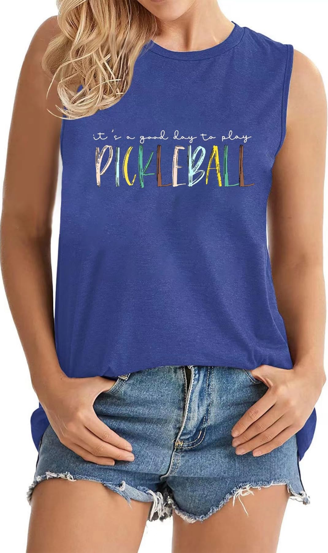 RMTXCD Women It’s a Good Day to Play Pickleball Tank Top Cute Pickleball Lover Vest Shirt Summer Casual Sport Sleeveless Top Blue