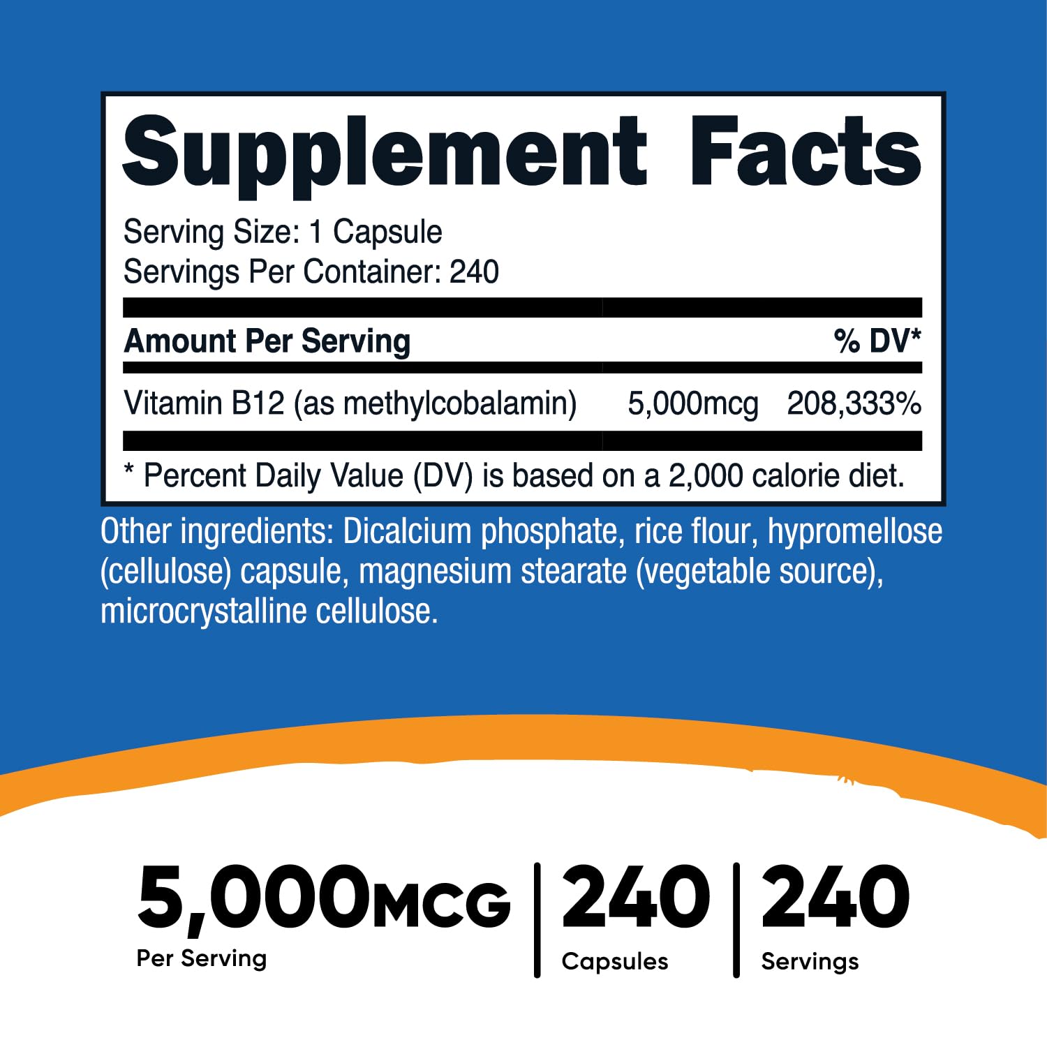 Nutricost Vitamin B12 (Methylcobalamin) 5000mcg, 240 Capsules - Vegetarian Caps, Non-GMO, Gluten Free B12 Supplement