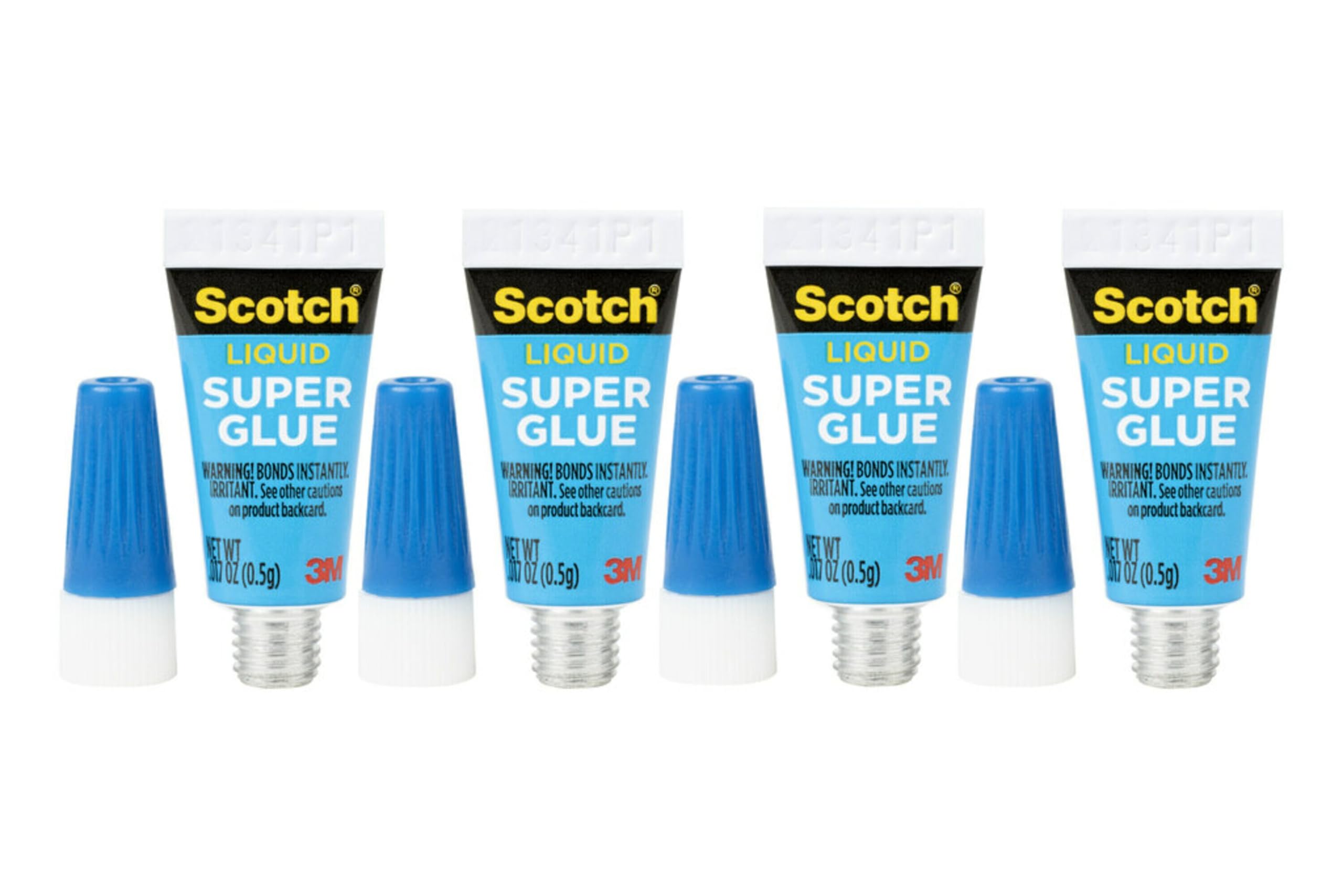 Scotch Super Glue Liquid, 4-Pack of Single-Use Tubes, .017 oz Each, Fast Drying Liquid Formula (AD114)