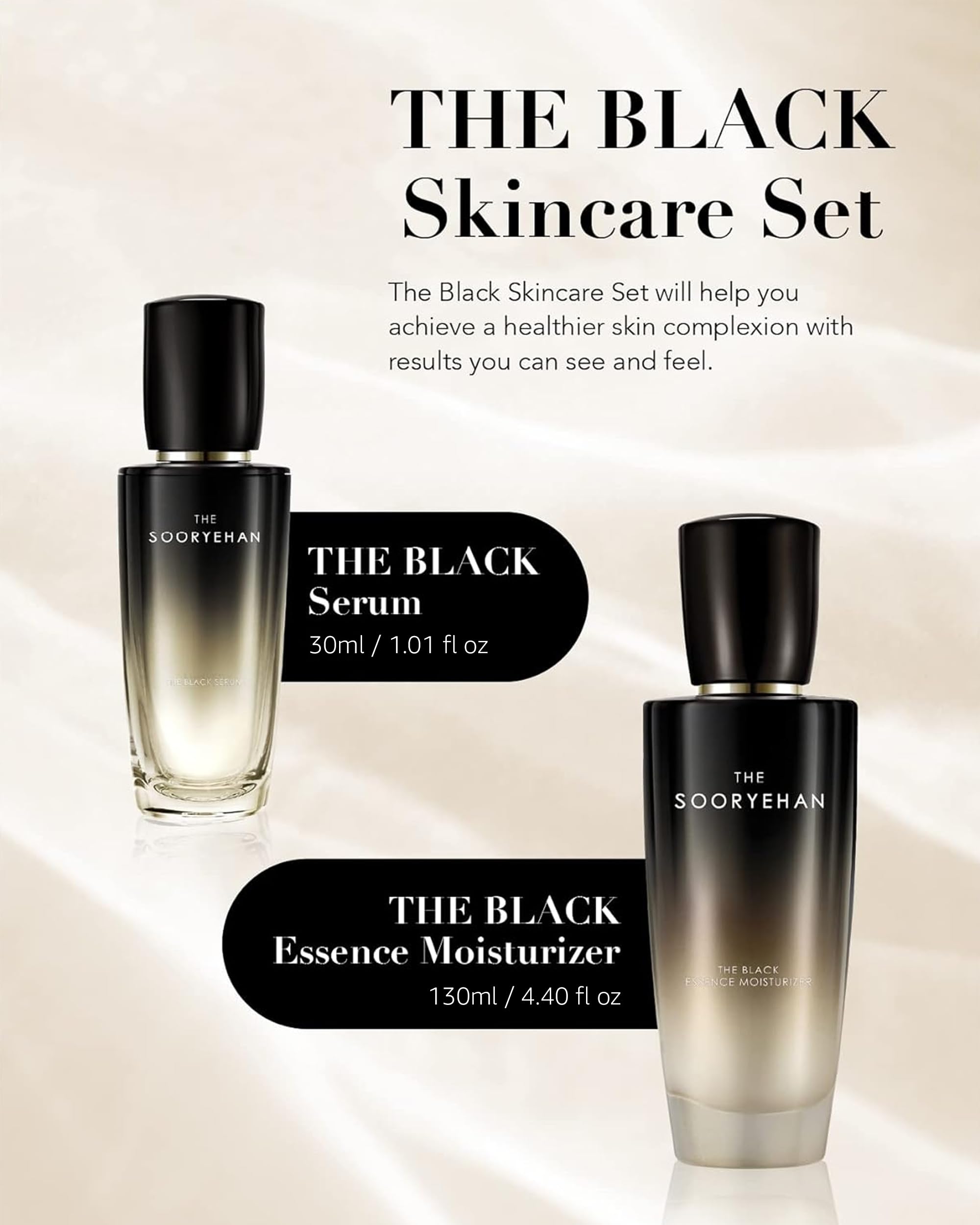 Sooryehan THE BLACK SKINCARE SET (160ml / 5.41 Fl Oz) - Korean Skincare Gift Set, Luxury Premium High-end by LG BEAUTY. Advanced Next Generation Bio Moisturizer & Serum,