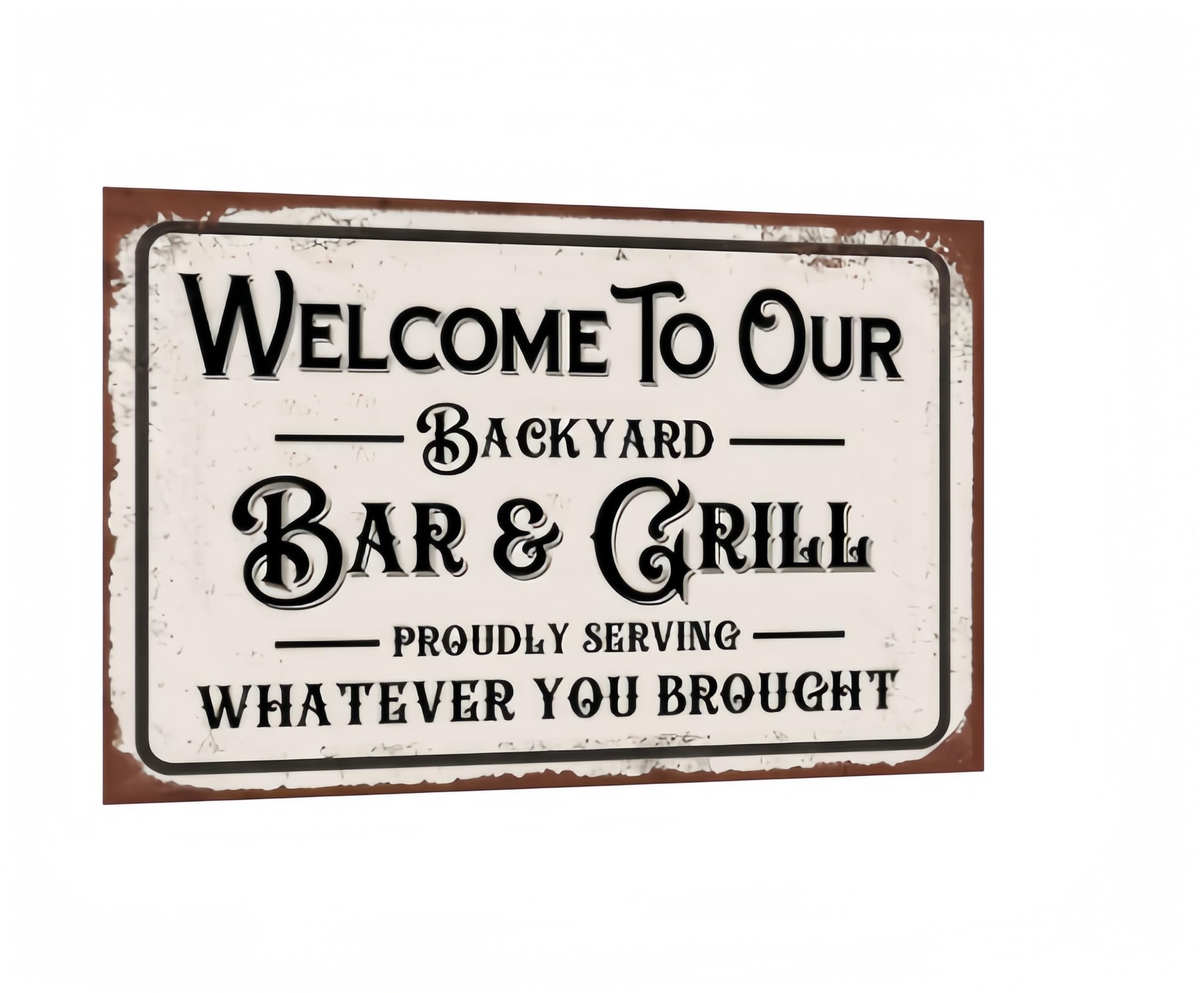 Carastora Vintage Metal Tin Sign, Funny Sarcastic Party Wall Art Decor, "Welcome to Our Backyard Bar" Plaque, 8x12 Inch Wall Decor for Home Bars, Pubs, Outdoors, Man Dens and Pool Areas