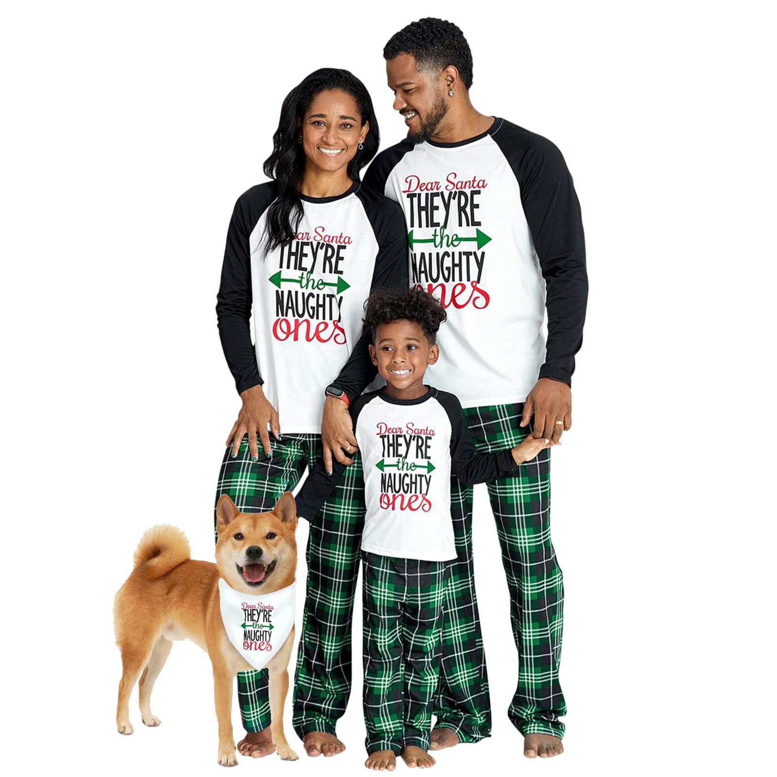 IFFEI Matching Family Pajamas Sets Christmas PJ's Letter Print Top and Plaid Bottom Sleepwear Jammies with Pockets 12-13 Years