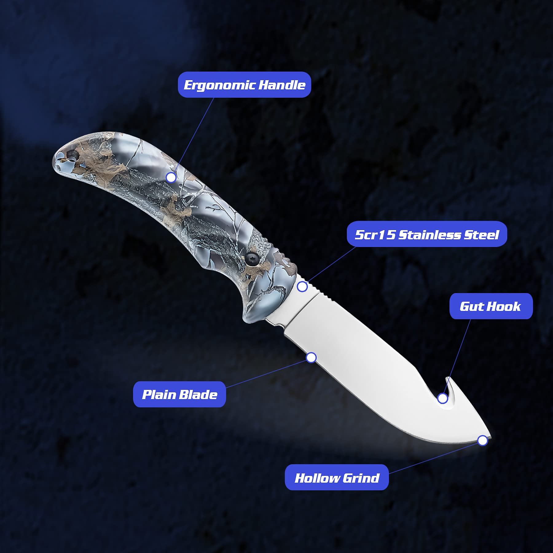 KNINE OUTDOORS 4-piece Hunting Knife and Saw Combo Set, Gut-hook Skinner, Fixed Blade Caping Knife, Nylon Belt Sheath