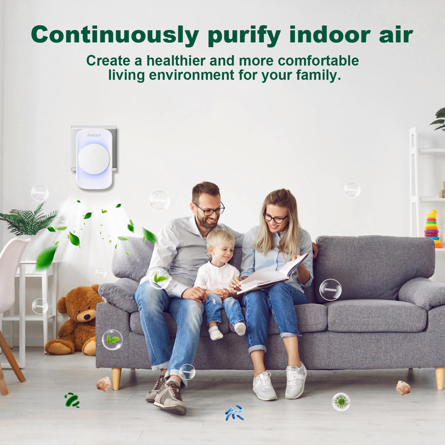 Air Ionizer for Home(3 pack), Ionic Air Purifier Plug in with 6 Carbon Fiber Tips, Ultra Quiet Portable Air Cleaner for Kitchen Bedroom Office Bathroom,Energy Efficient with Blue/Warm White Mood Light