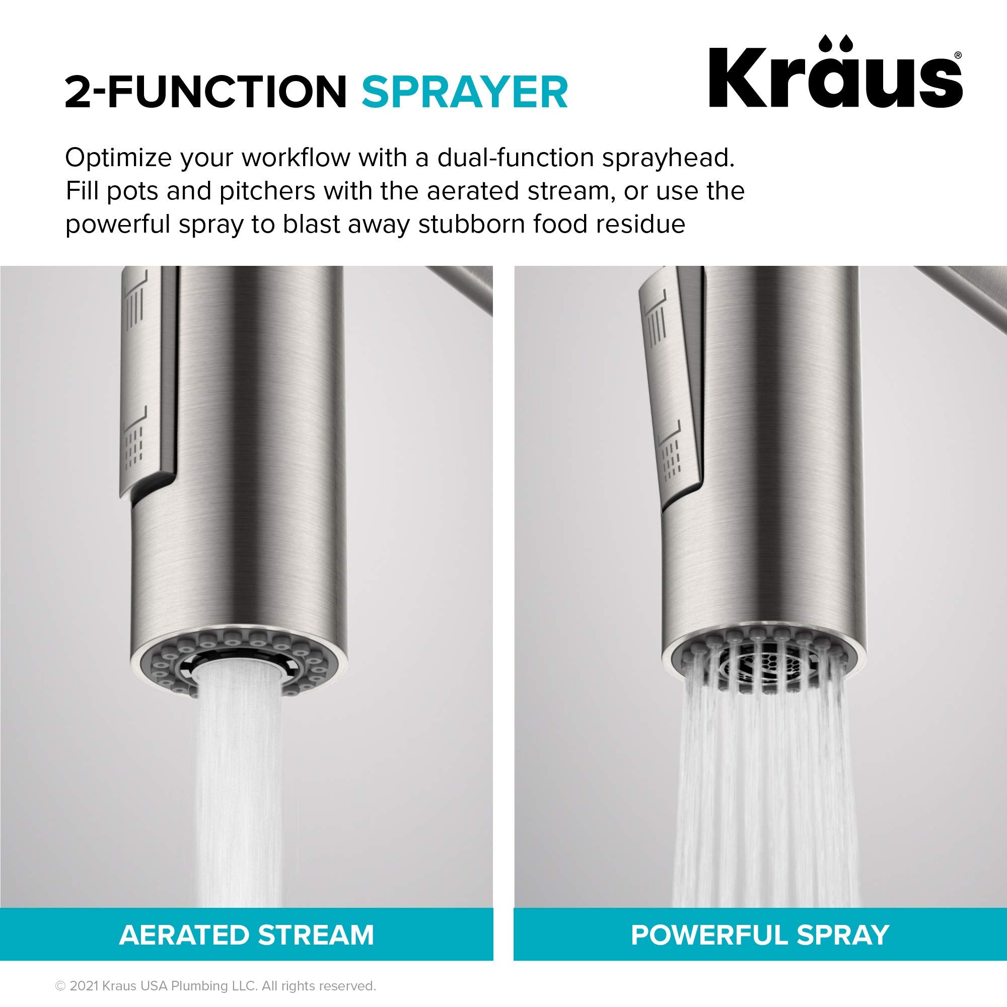KRAUS Oletto Commercial Style Single Handle Pull Down Kitchen Faucet with QuickDock Top Mount Installation Assembly in Spot Free Stainless Steel, KPF-2631SFS