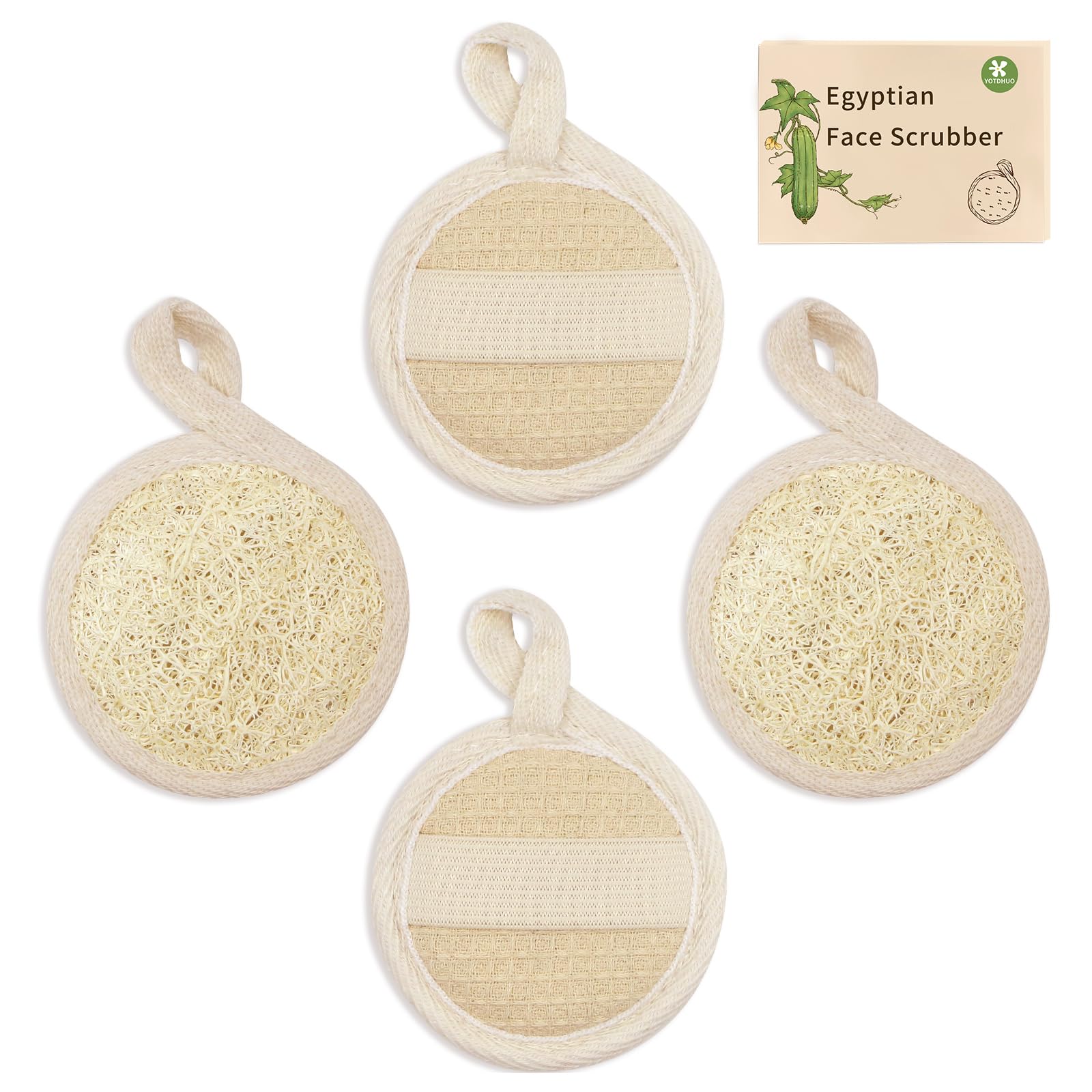 Natural Egyptian Loofah Face Scrubber(4Pack),Exfoliating Facial Scrub Pads Made from Organic Luffa for Women