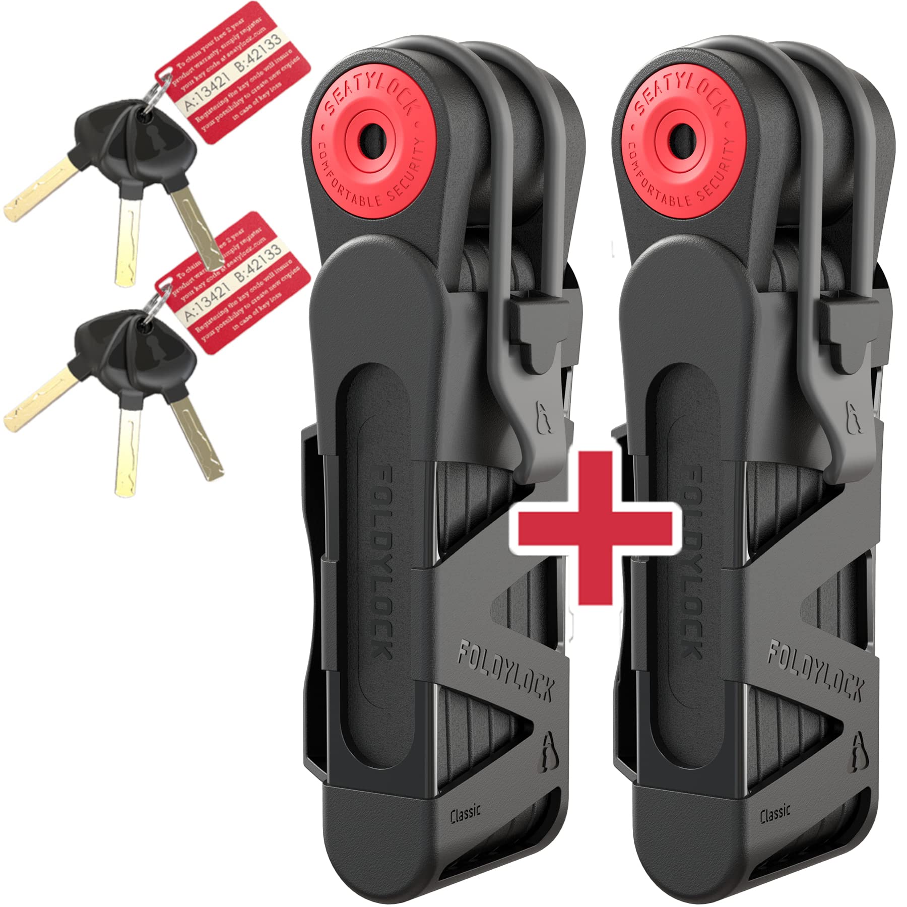 FoldyLock Classic Folding Bike Locks - Set of 2 Matching Bike Locks with 6 Identical Keys - Patented Heavy Duty Anti Theft Locks with Carrying Cases for Bicycles E-Bikes and Scooters - 37.4"