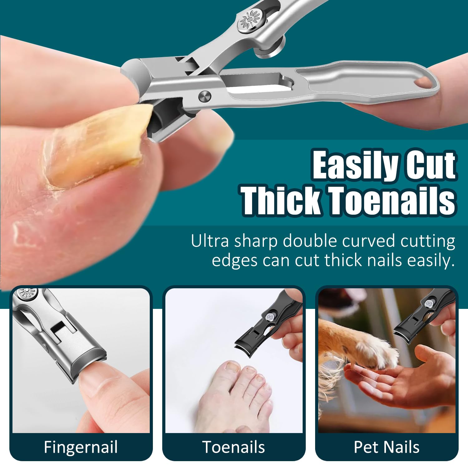 German Nail Clippers for Men Women, 2025 Upgrades Large Wide Jaw German Nail Clippers for Thick Nails, Portable Ultra Sharp Stainless Steel Toenail Clippers, Anti-Splashing Nail Clippers (Black)