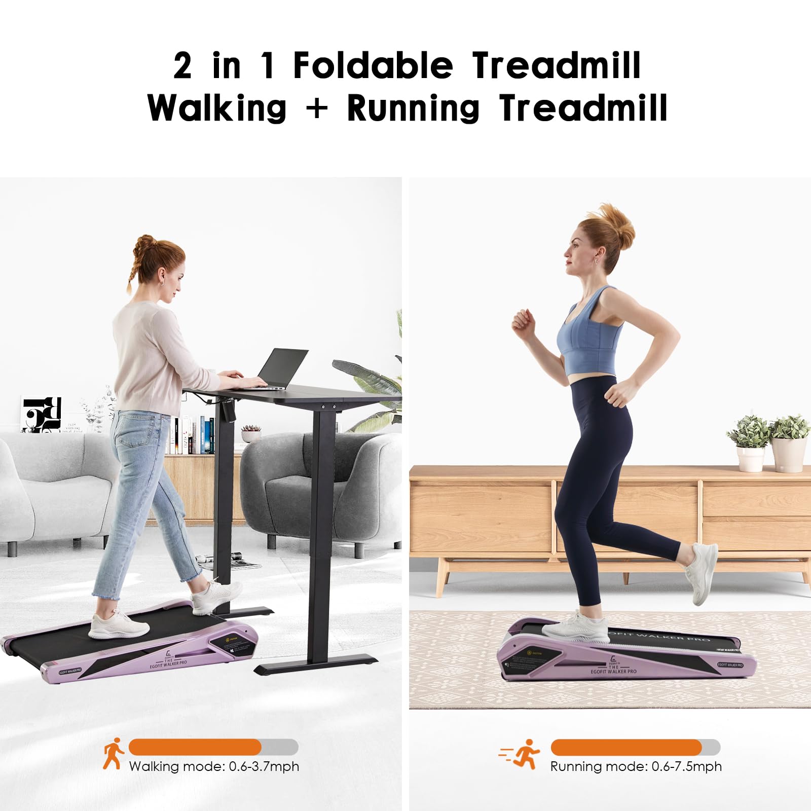 Egofit Walker Pro M1 Sakura Pink Smallest Under Desk Electric Walking Treadmill for Home, Small & Compact Treadmill to Fit Desk Perfectly and Home & Office with APP & Remote Control