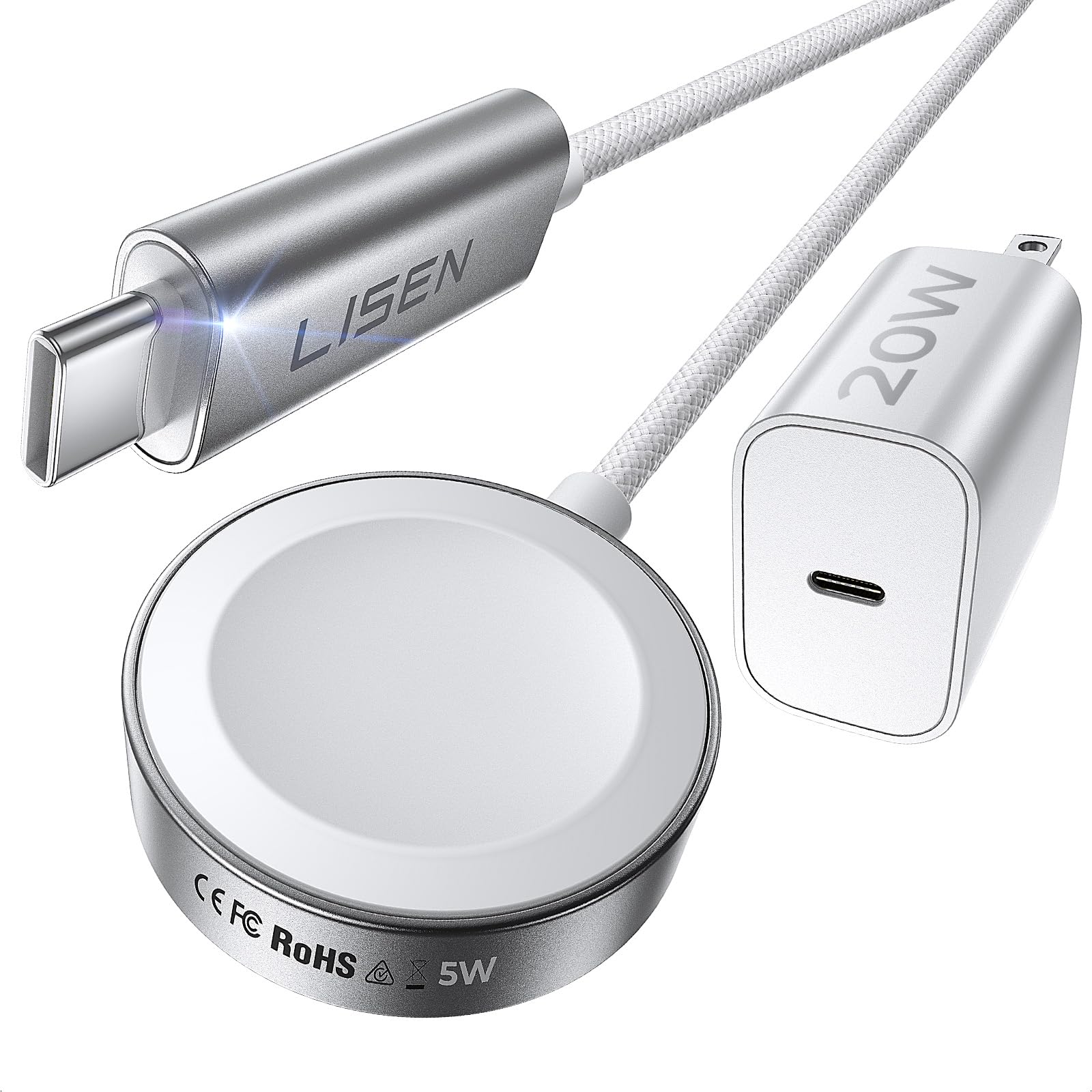 LISEN for Apple Watch Charger Fast Charging 5W[30mins=80%Charged] USB C Fastest iWatch Charger Fast Charging Series 11/ Ultra 3 [3.3FT]20W Apple Watch Block for iWatch Ultra 3/2 Series 11 10 9 8 7 SE3