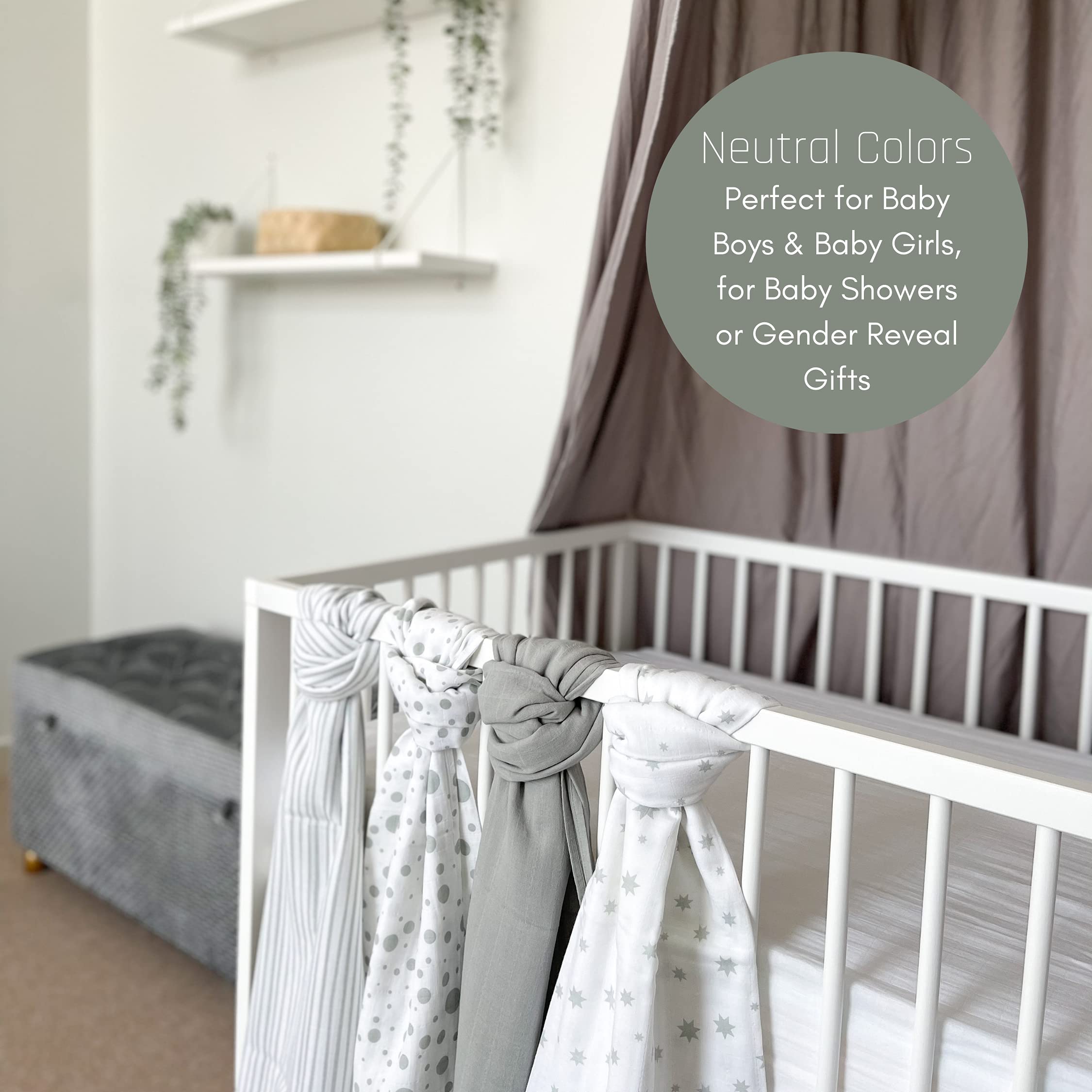 MOZAH Organic Muslin Swaddle Blankets - 100% Soft Organic Cotton - Baby Girl Blanket and Baby Boy Blanket - Ideal Baby Registry Items Unisex Essentials - Baby Swaddles (Grey & Stars)