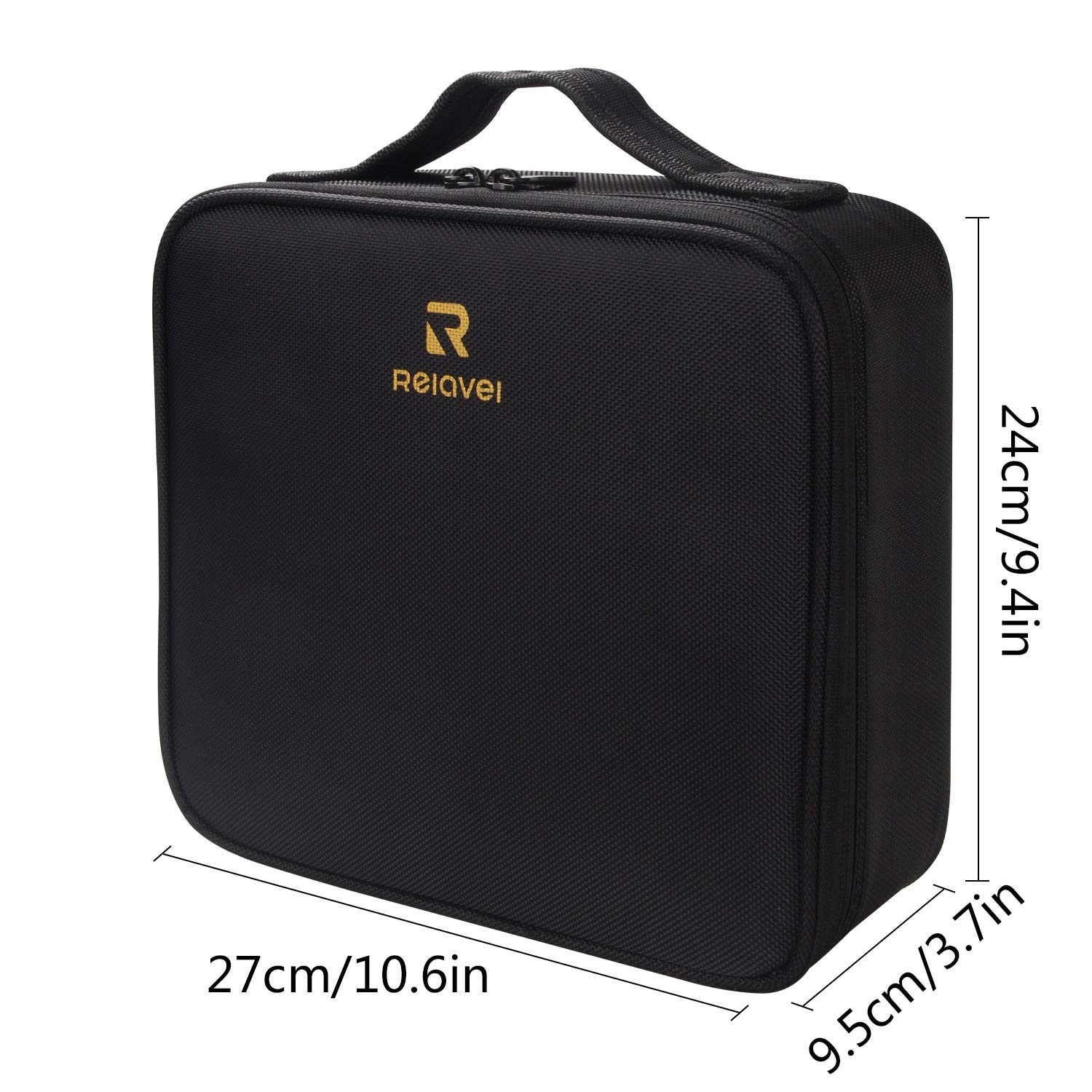 Relavel Travel Makeup Train Case Makeup Cosmetic Case Organizer Portable Artist Storage Bag with Adjustable Dividers for Cosmetics Makeup Brushes Toiletry Jewelry Digital Accessories Black