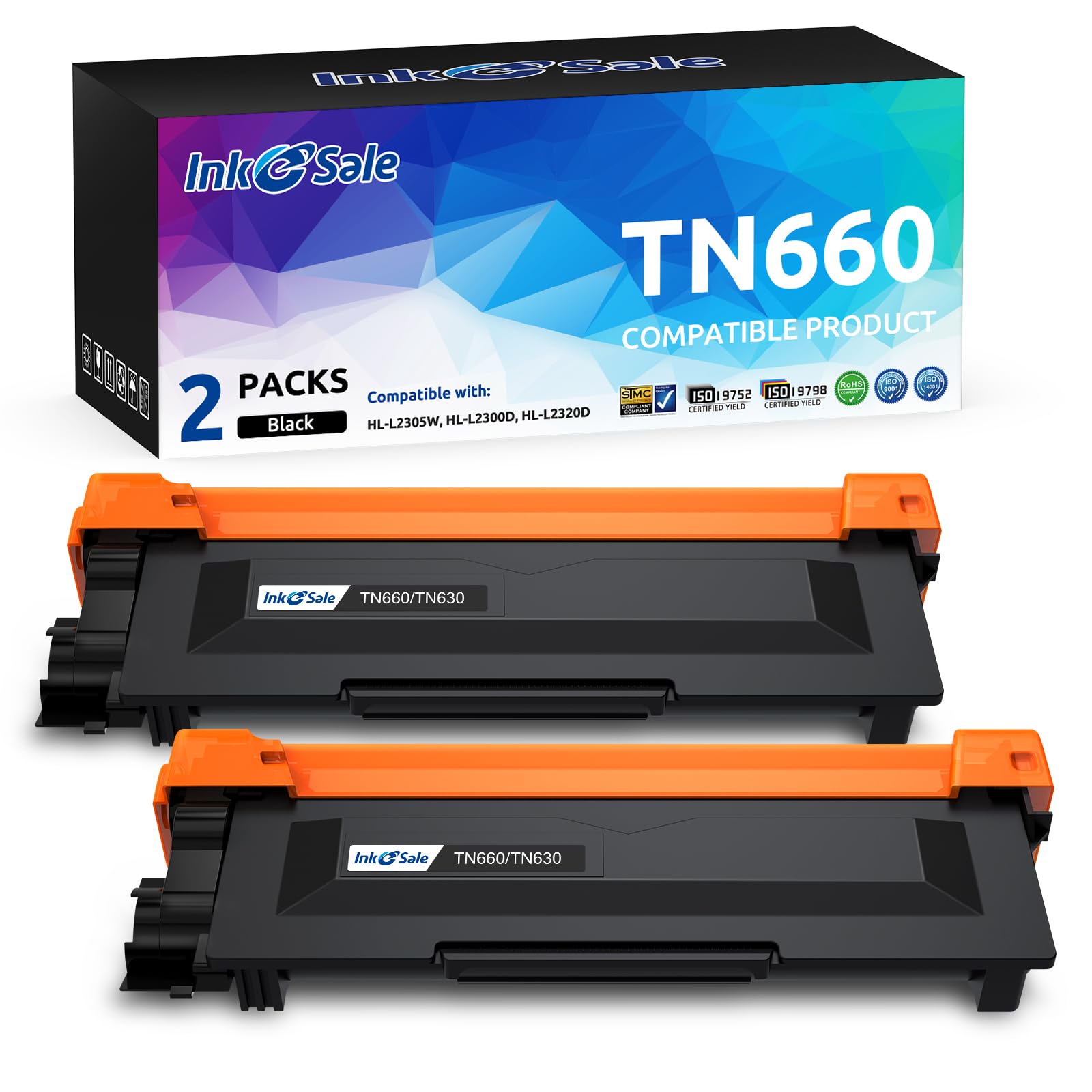 INK E-SALE Compatible Toner Cartridge Replacement for Brother TN660 TN630 use for MFC-L2700DW HL-L2340DW HL-L2300D HL-L2380DW DCP-L2540DW DCP-L2520DW MFC-L2740DW MFC-L2720DW (2 Pack Black, Design V3)