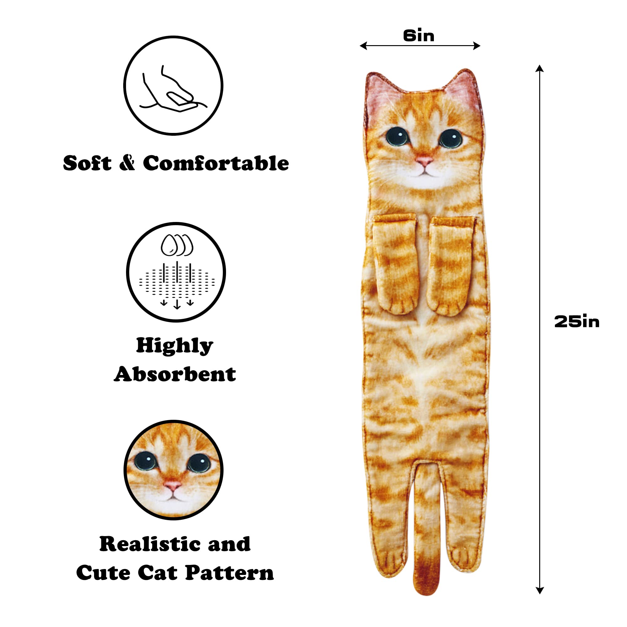 Cat Funny Hand Towels for Bathroom Kitchen - Cute Decorative Cat Decor Hanging Washcloths Face Towels Super Absorbent Soft - Valentine Housewarming Birthday Gift for Women Cat Lovers - Orange