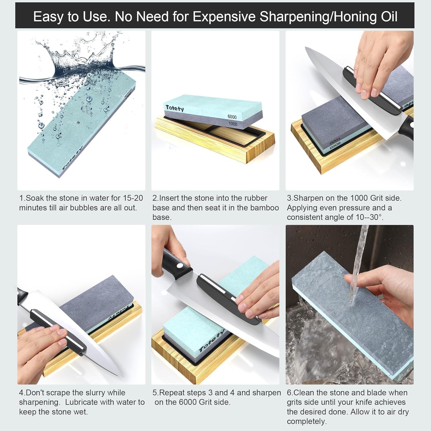 Whetstone, Sharpening Stone, Knife Sharpening Stone, Whetstone Knife Sharpener, Kitchen Knife Sharpener, Dual Grit 1000/6000 Water Stone with Non-Slip Base, Wet Stone, Knife Sharpener&Angle Guide