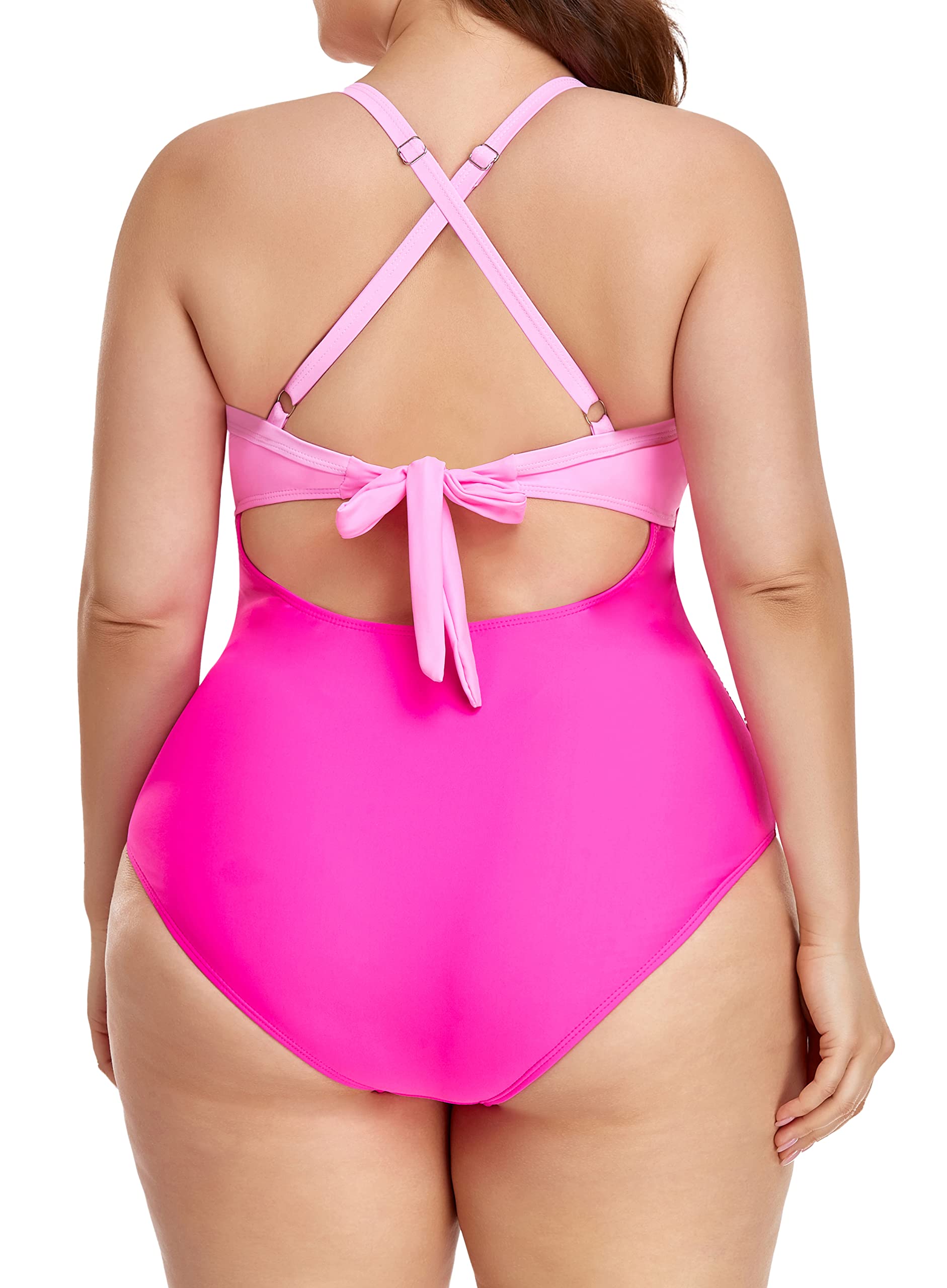 Eomenie Women's One Piece Swimsuits Tummy Control Cutout High Waisted Bathing Suit Wrap Tie Back 1 Piece Swimsuit Pink Color Block