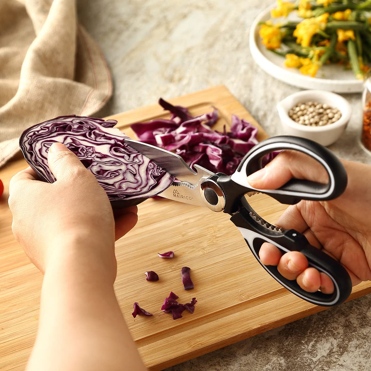 MAIRICO Ultra Sharp Premium Heavy Duty Kitchen Shears- Ultimate Heavy Duty Scissors for Cutting Chicken, Poultry, Fish, Meat and Poultry Bones Black Blue