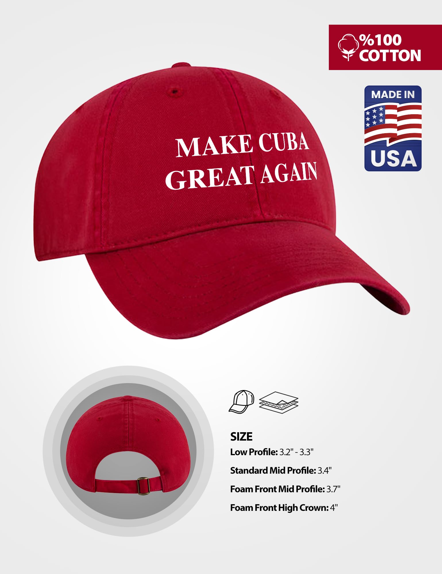 Make Cuba Great Again Hat - Premium Washed Cotton Red Baseball Cap, Adjustable Vintage Style Hat for Men & Women
