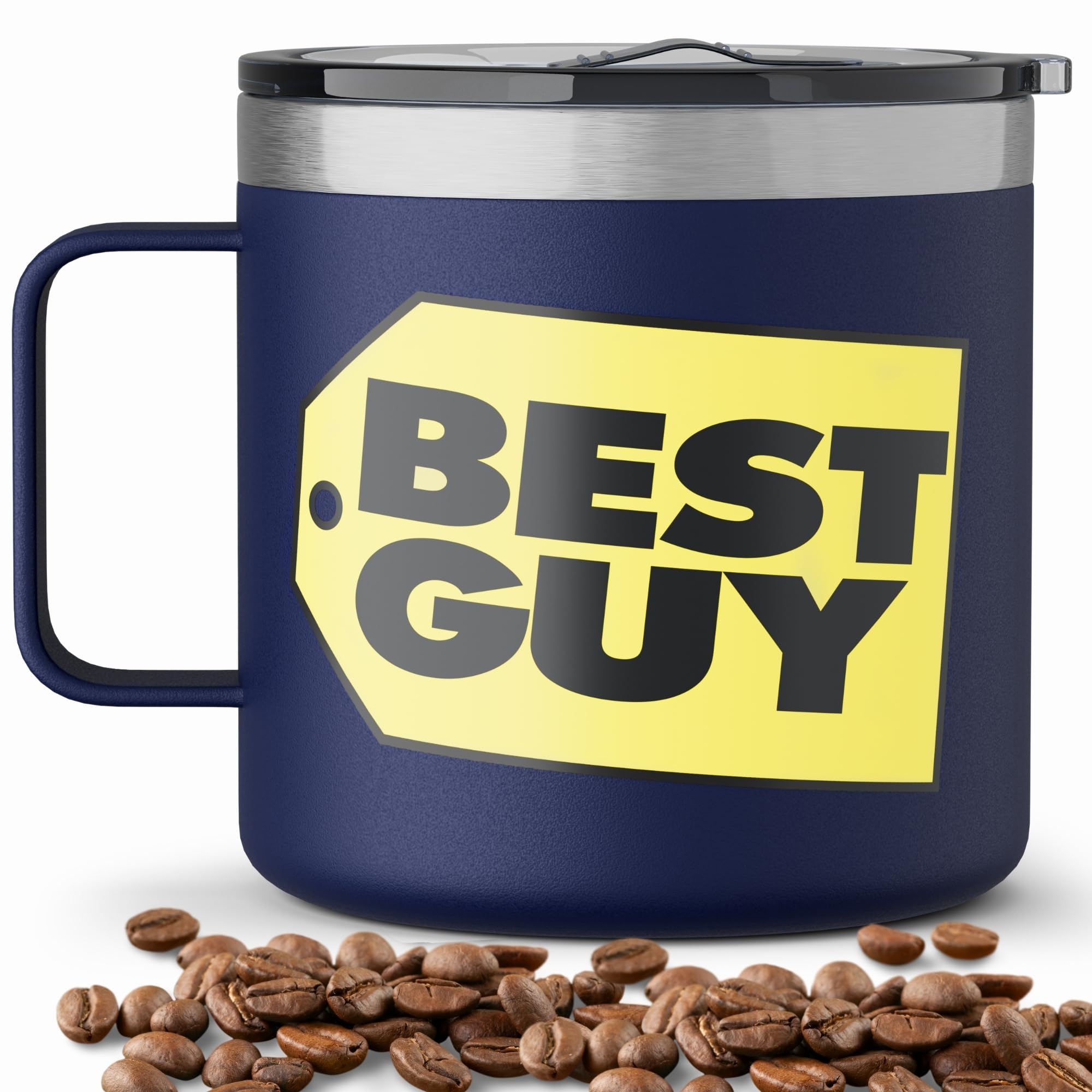 Gifts for Men - BEST GUY Travel Coffee Mug 14oz, Dad Gifts, White Elephant Gifts, Funny Coffee Mug, Gifts for Him, Husband Gifts, Gifts for Boyfriend, Birthday Gifts, Christmas Gifts, Valentines