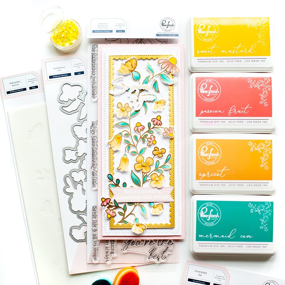 PINKFRESH STUDIO Stencil 4X9 6/PKG, Wildflower Slimline Layering