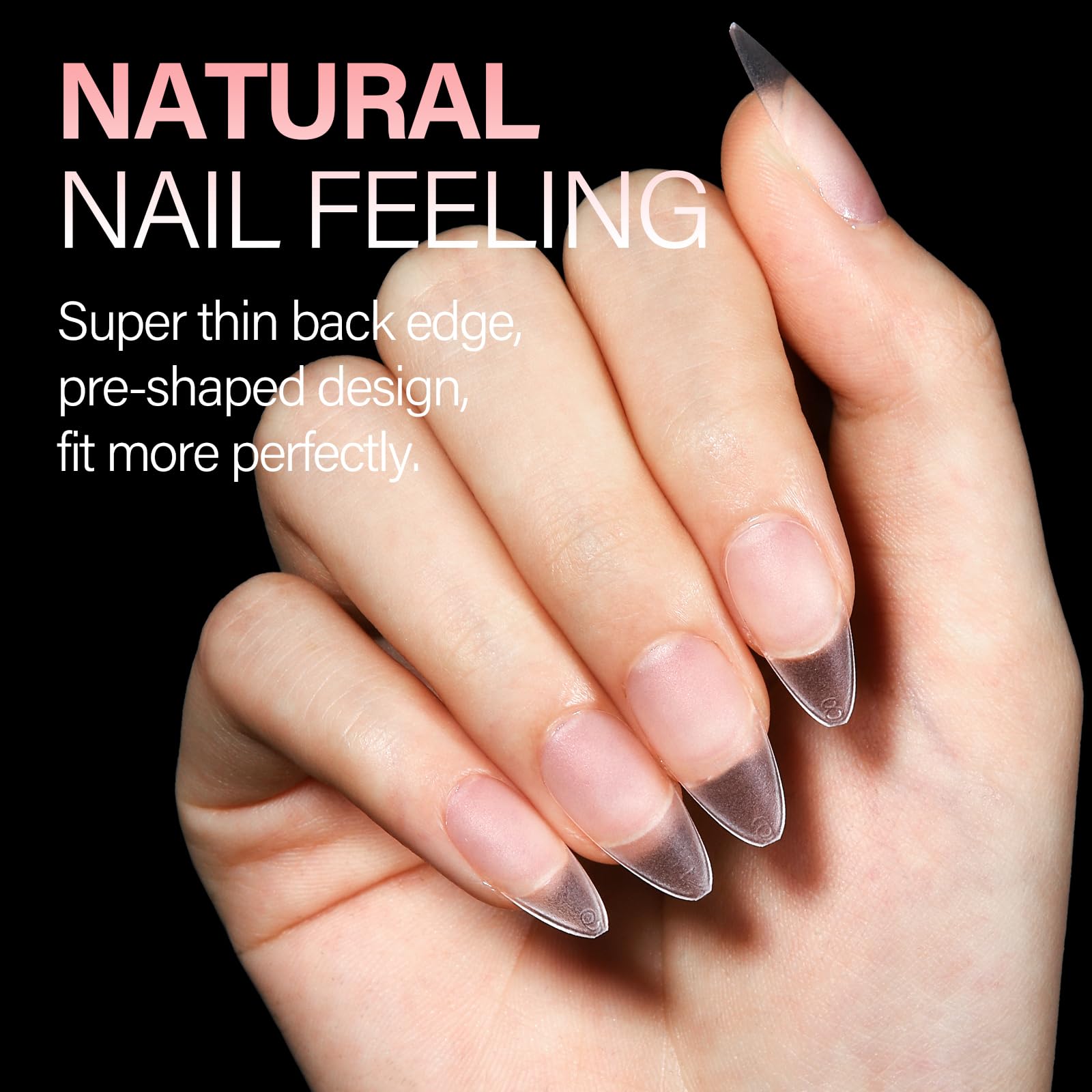 AILLSA Medium Almond Nail Tips 450PCS Full Cover Clear Acrylic Nail Tips Double-Sided Matte No Need Base Coat Nail Tips Press on Fake Nail Tips for Nail Tips Extension False Nails DIY Salon 15 Sizes