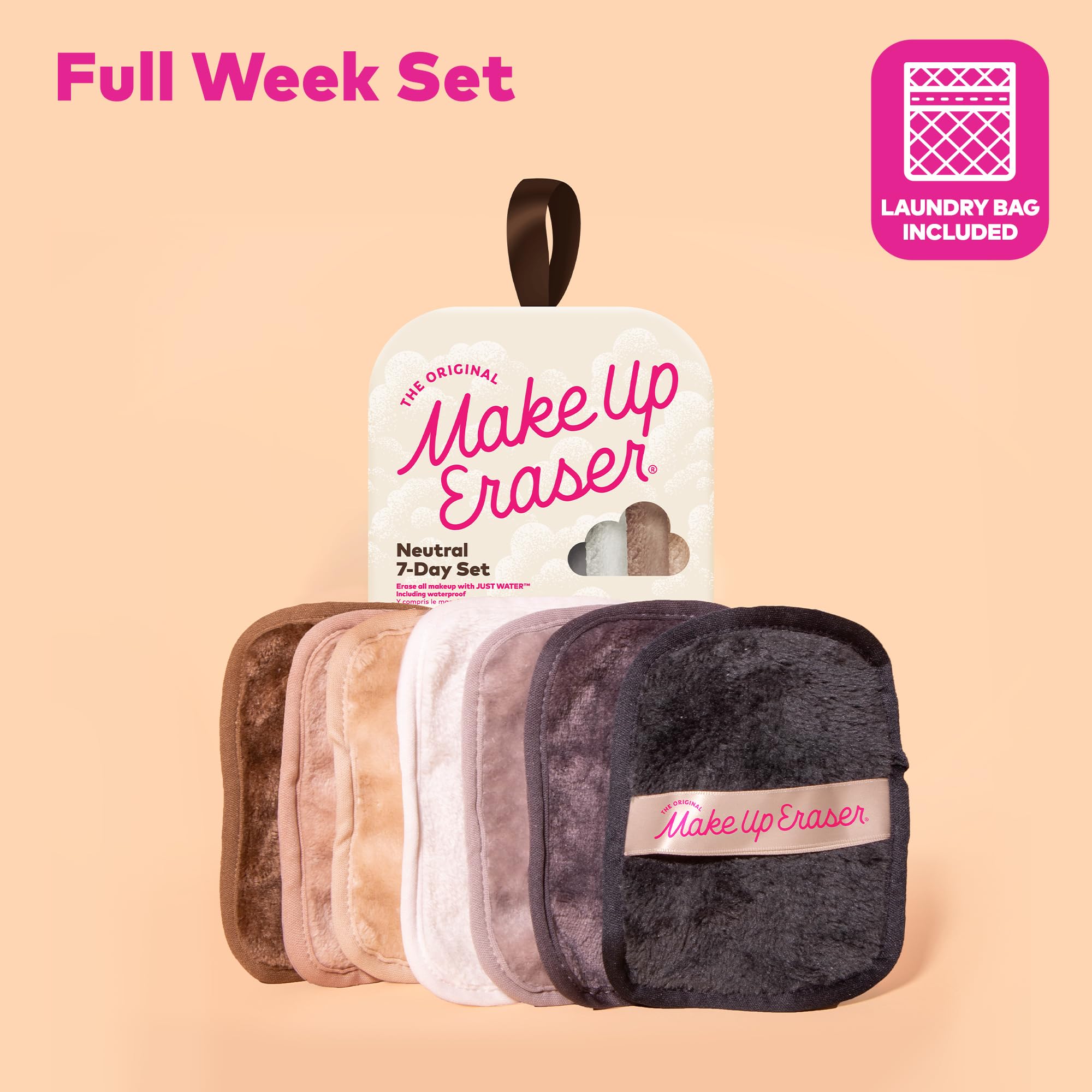 The Original MakeUp Eraser, 7-Day Set, Erase All Makeup With Just Water, Including Waterproof Mascara, Eyeliner, Foundation, Lipstick, Sunscreen, and More! Neutrals, 7ct.