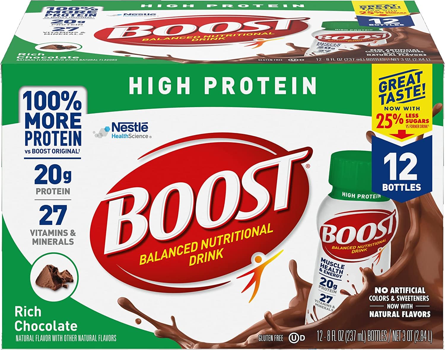 BOOST High Protein Balanced Nutritional Drink, Rich Chocolate, 8 FL OZ (Pack of 12)