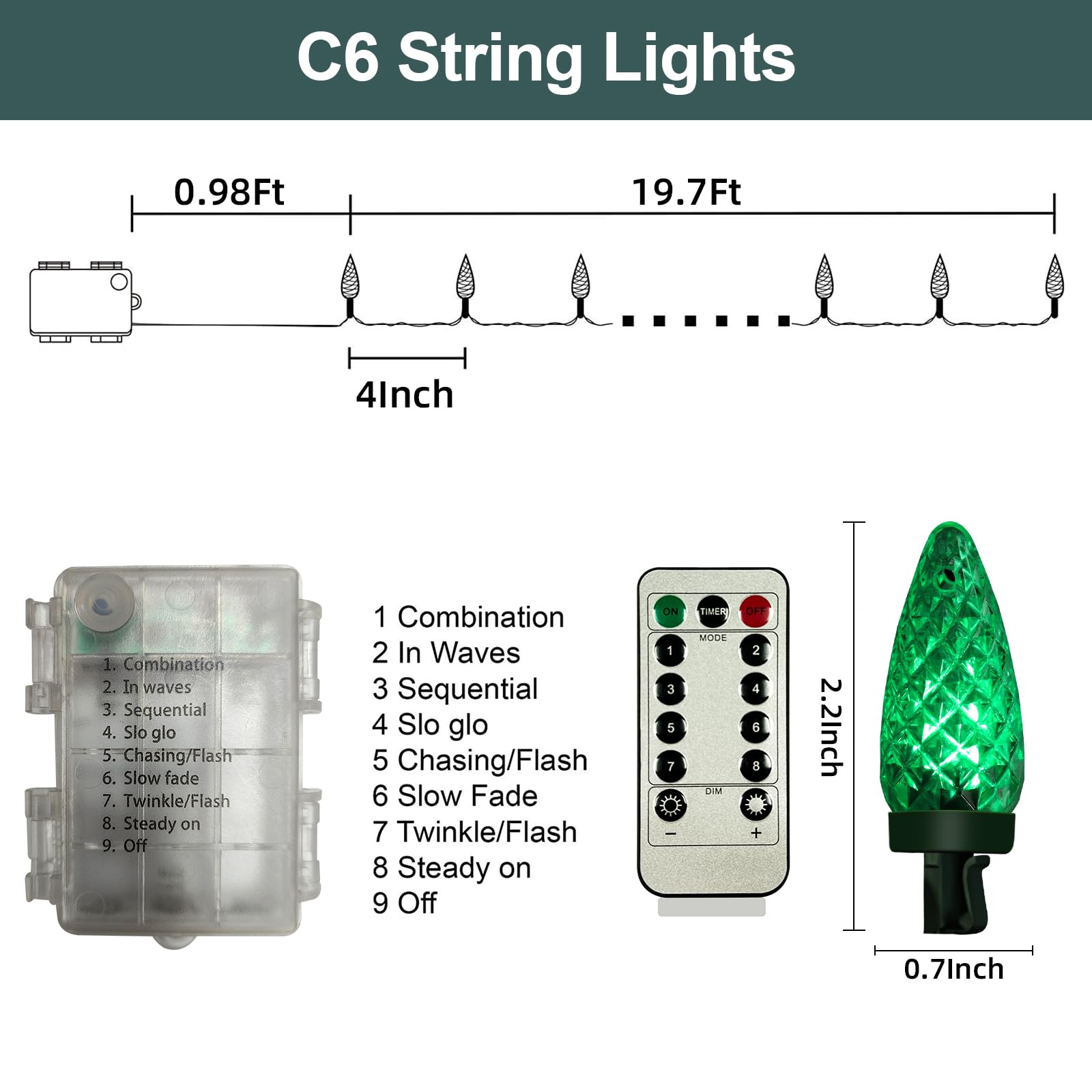 Anycosy Christmas Lights, 19.7 Ft 60 Leds Strawberry Battery Operated Strings Lights 8 Modes On/Off Timer for Xmas Tree Indoor Outdoor Christmas Decorations