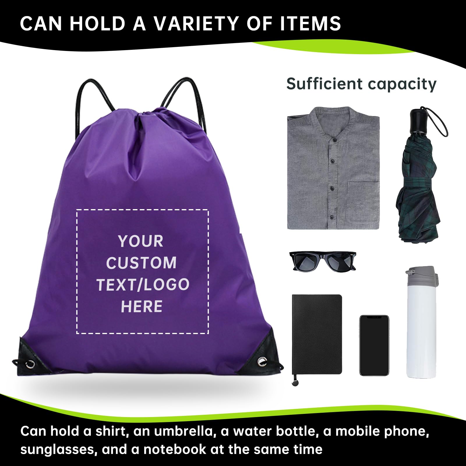 JEOHLORY pack of 100 Custom Bags With Your Logo,customized backpack,promotional items,Drawstring Backpacks,Great for Everyday Use (Custom Purple)