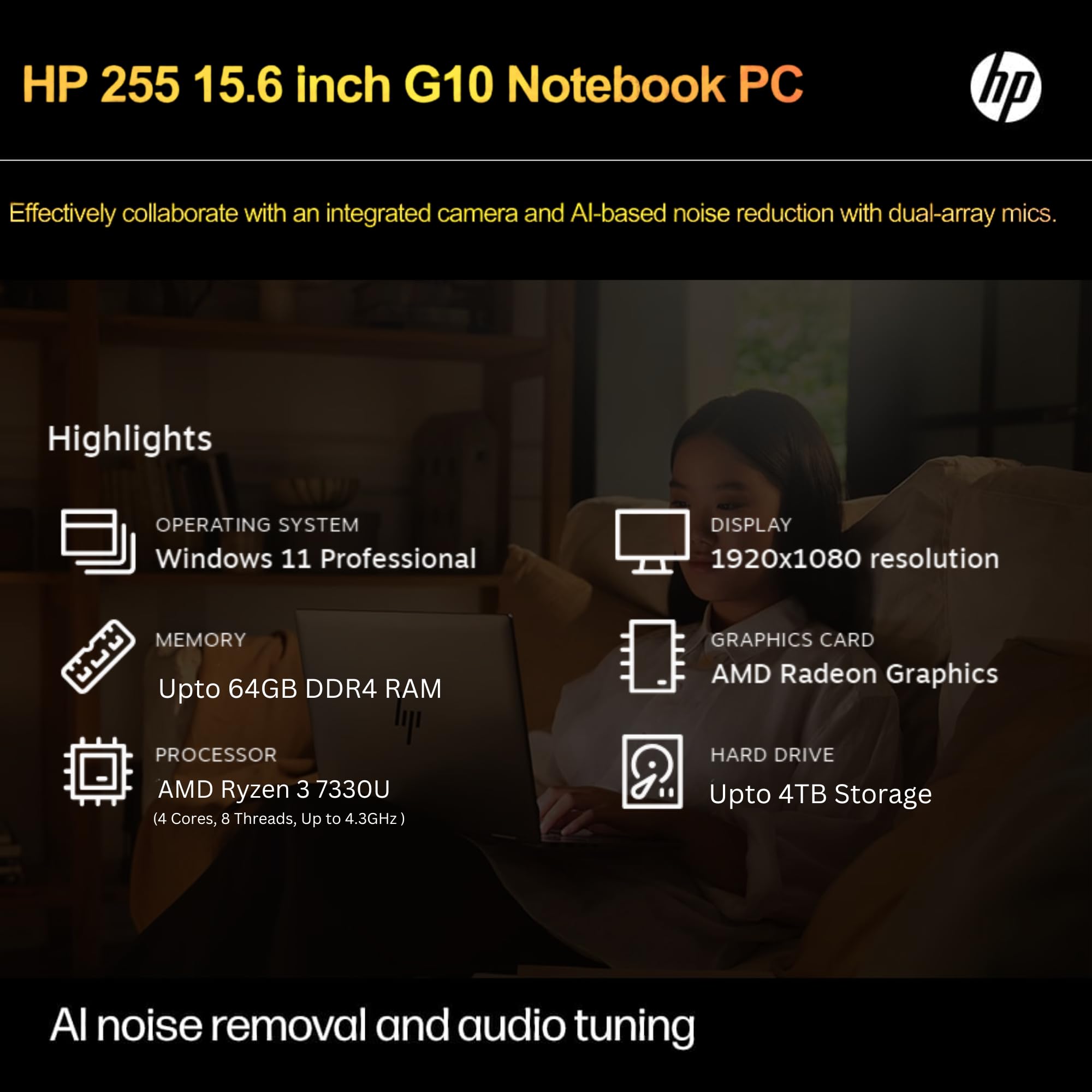 HP Newest 255 G10 Laptop for Home or Work, 16GB RAM, 1TB SSD, 15.6" Full HD, Ryzen 3 7330U (Beat Intel i5-1135G7), Ethernet Port, HDMI, USB-C, Windows 11 Pro, Business and Fun Ready (2024)