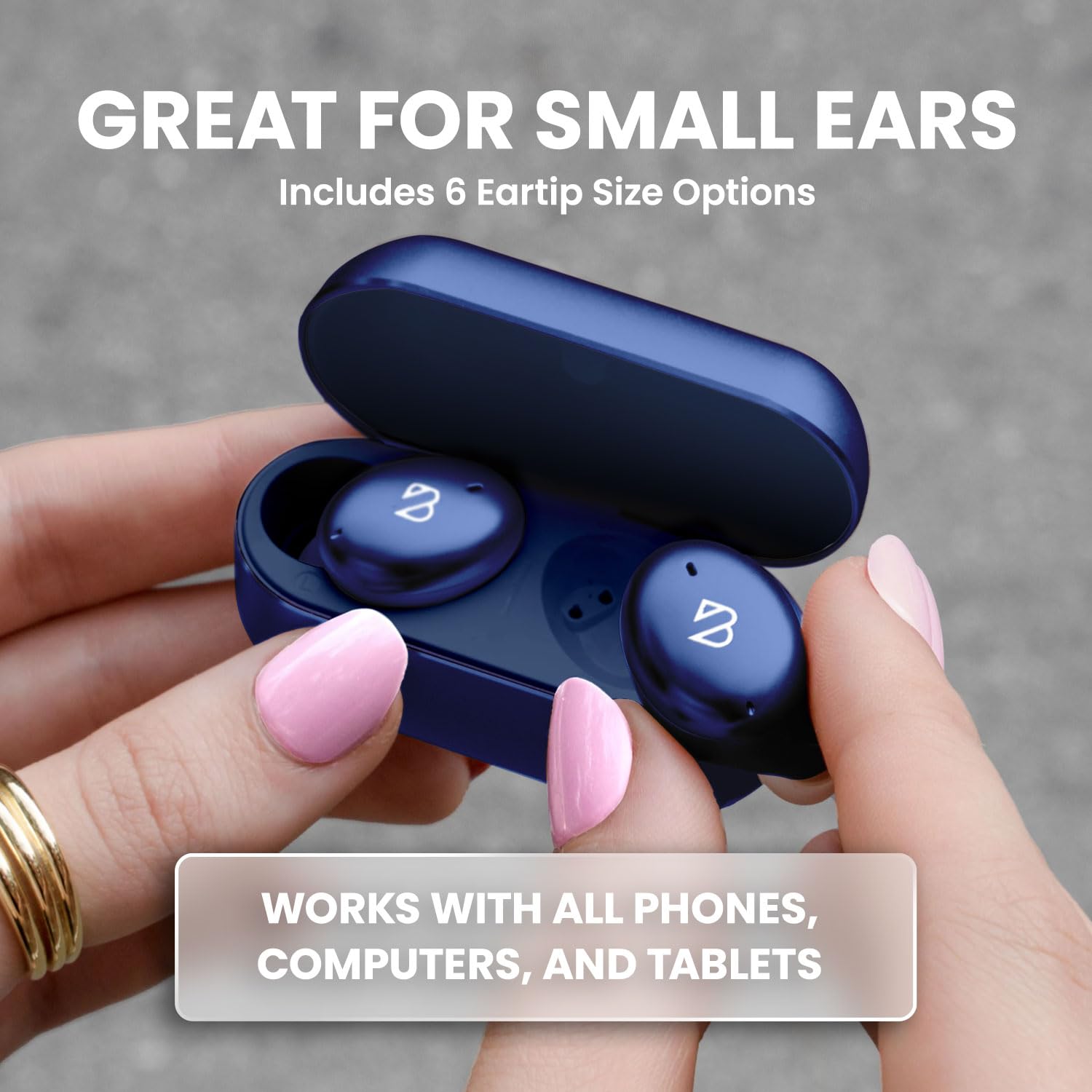 Tempo 30 Wireless Earbuds for Small Ears - Award-Winning Sound, Sweatproof Bluetooth Earbuds, Comfortable Bluetooth Ear Buds for Women, Navy Earphones for Small Ear Canals, Long Battery Headphones