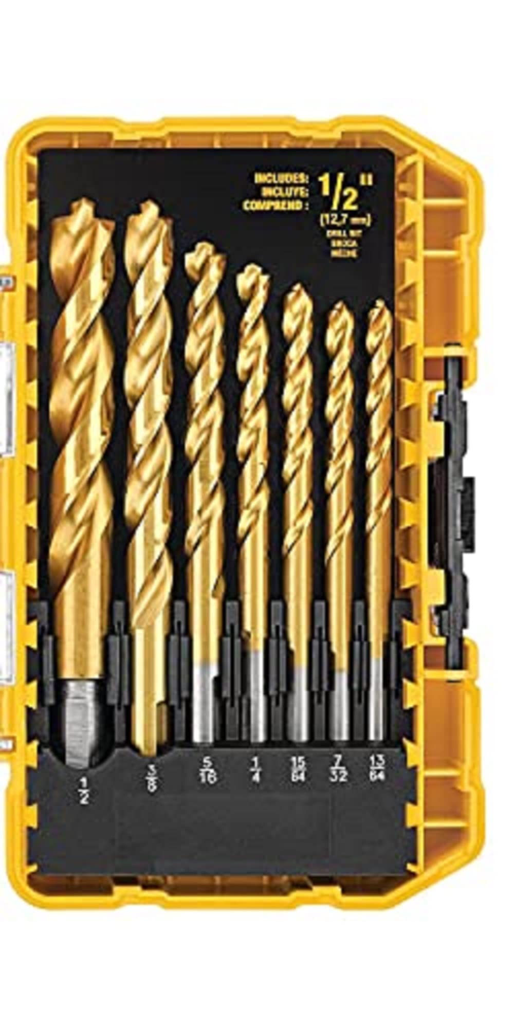 DEWALT 20V Max Cordless Drill / Driver Kit, Compact, 1/2-Inch with Titanium Drill Bit Set, Pilot Point, 21-Piece (DCD771C2 & DW1361)